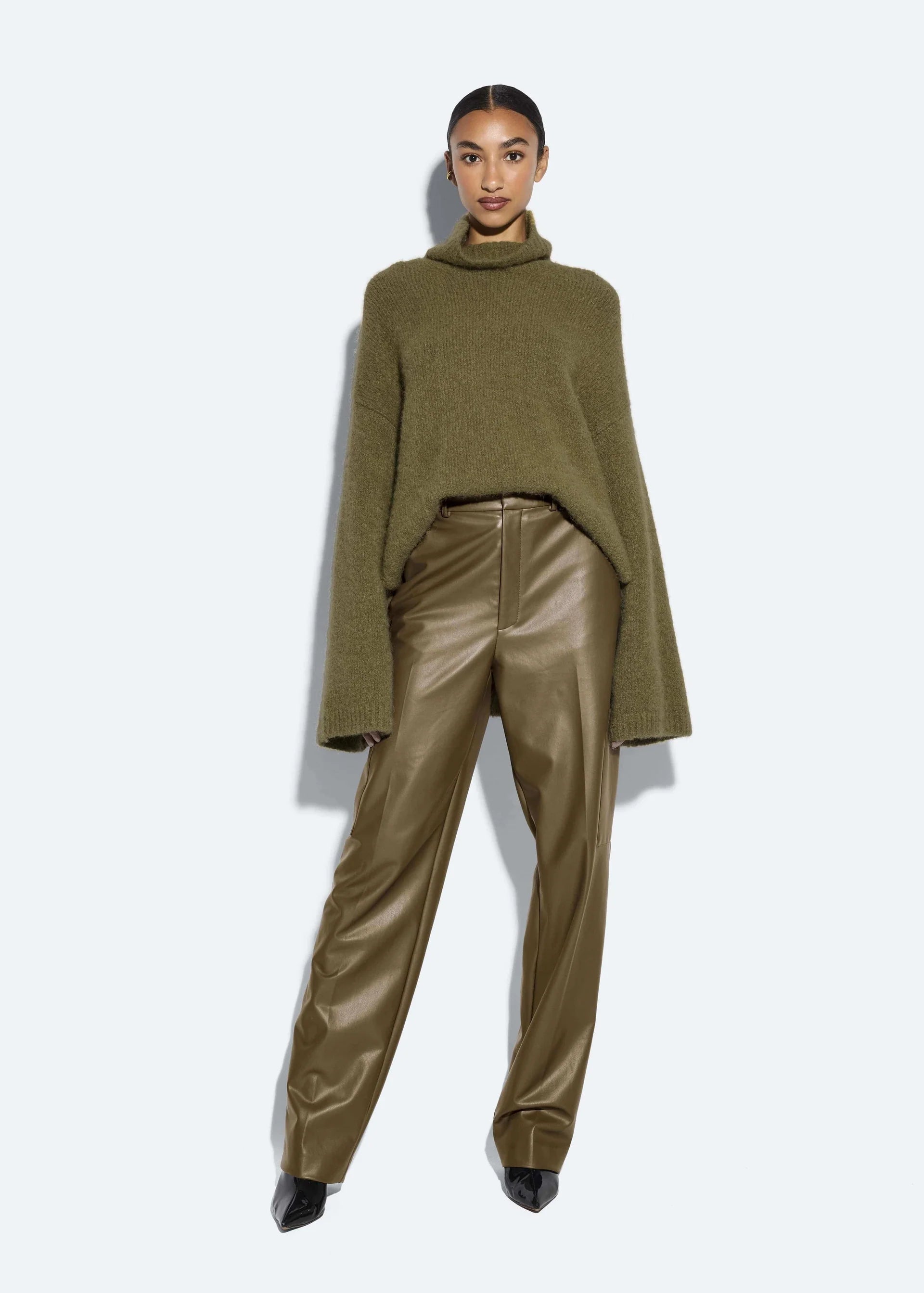 Stretch Faux Leather Tapered Trouser