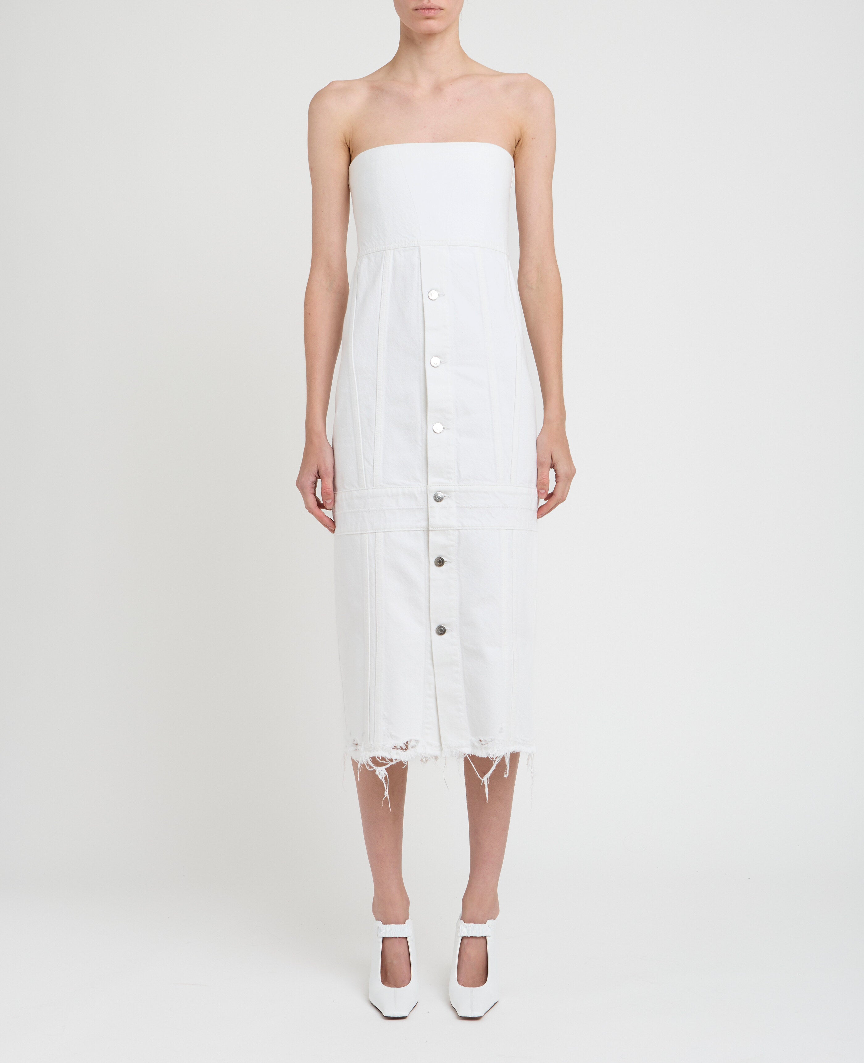 Distressed Denim Bustier Dress