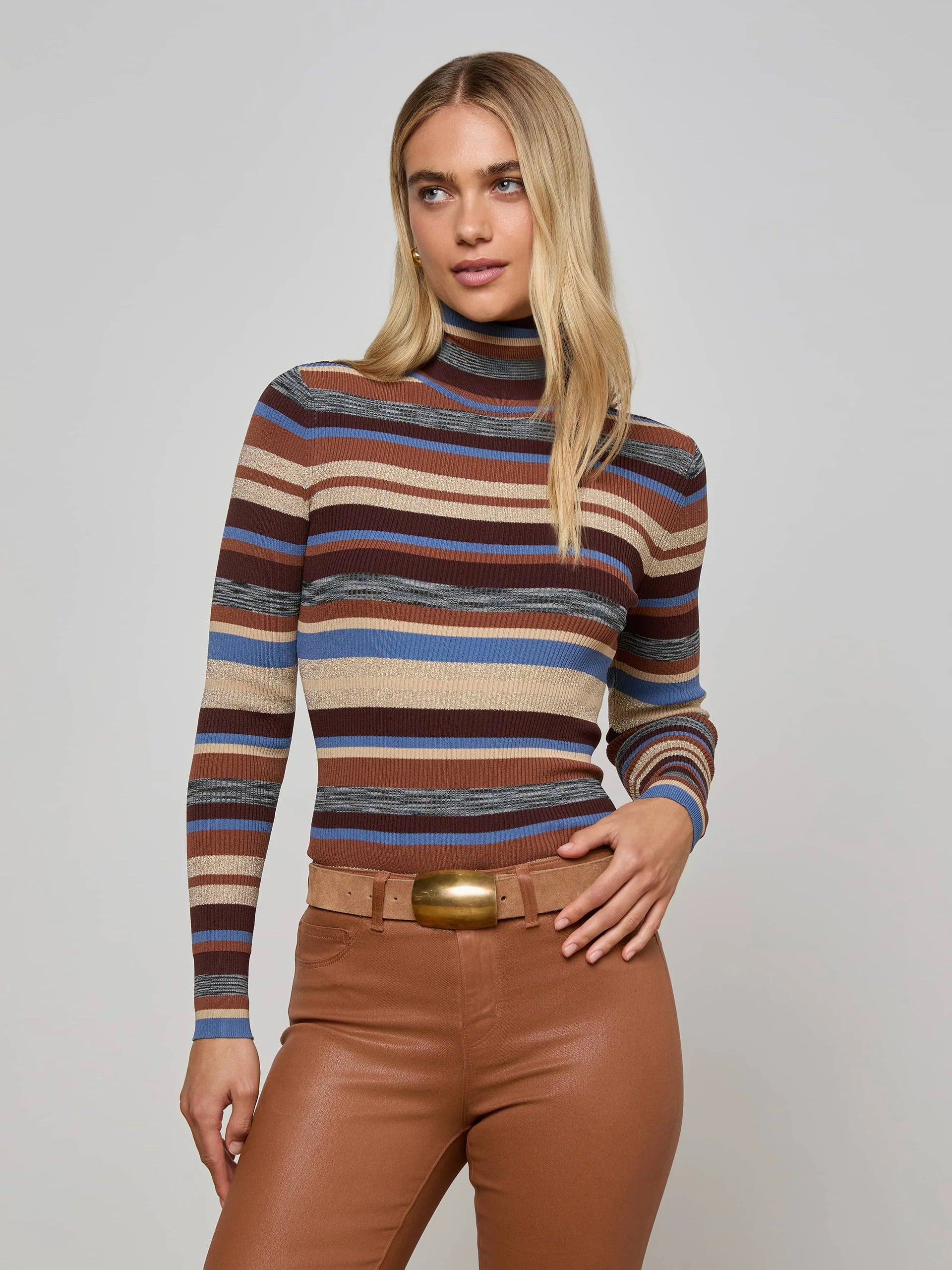 Olene Stripe Turtleneck Top