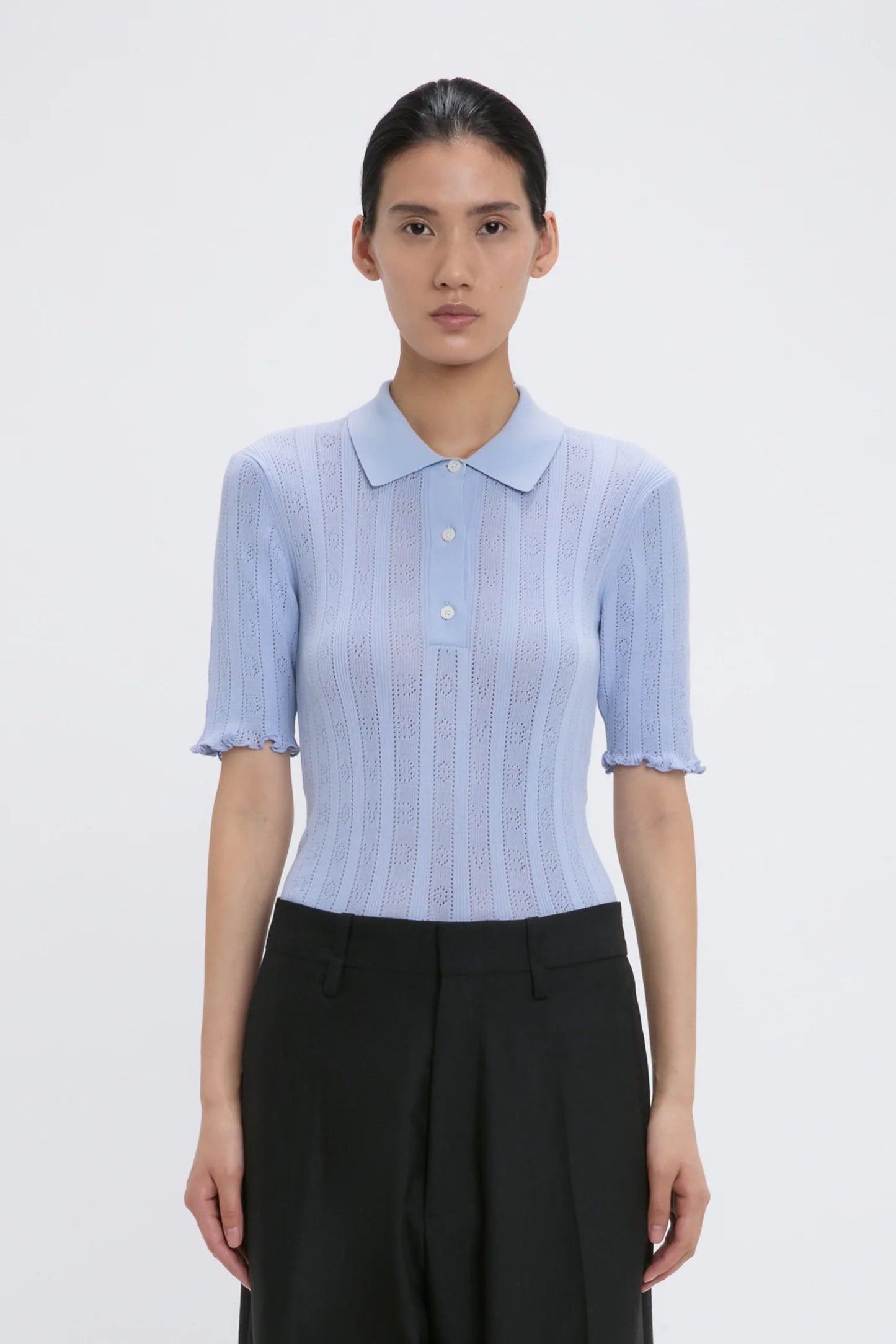 Pointelle Polo Top