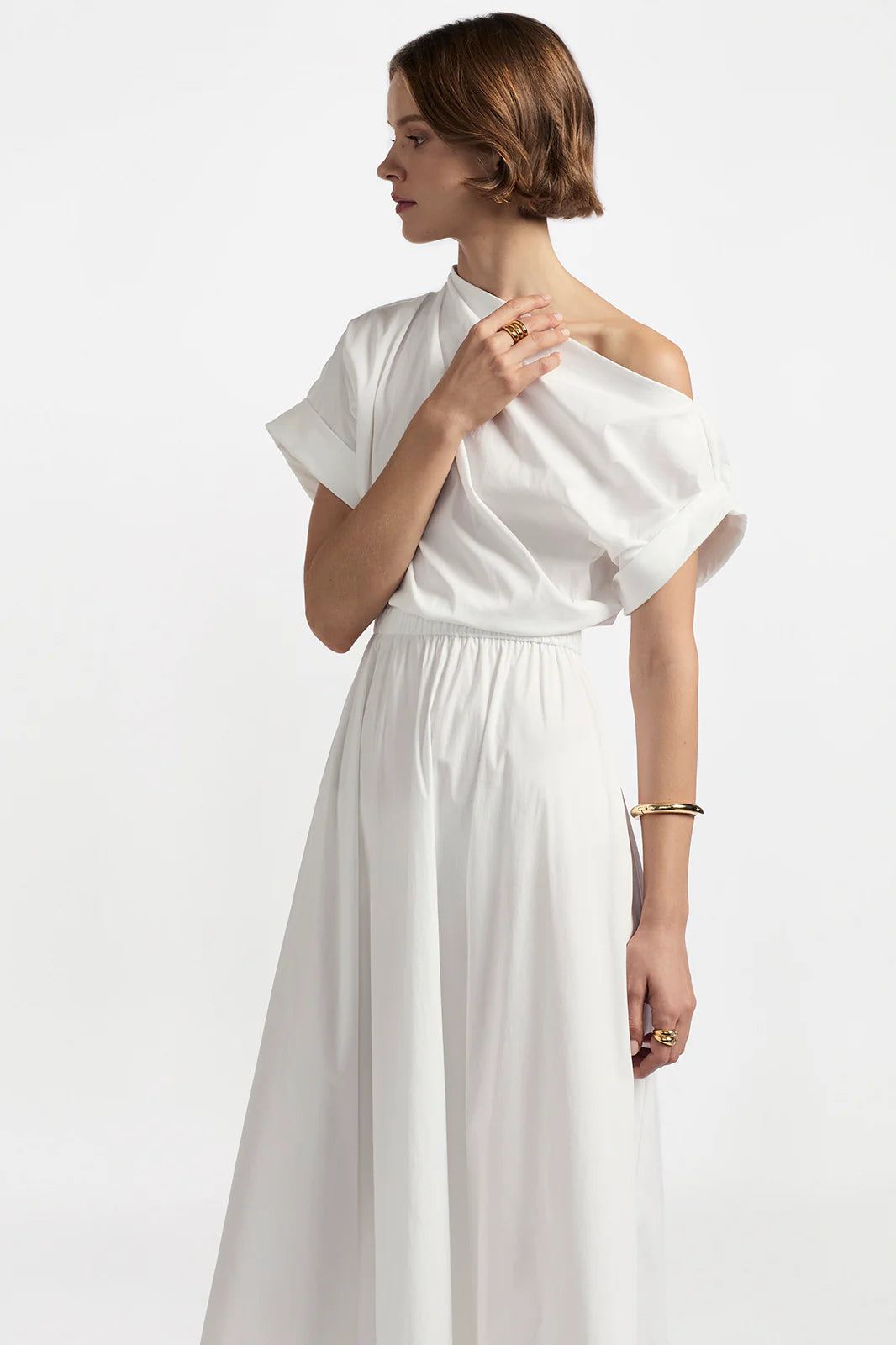 Draped Shoulder Midi Dress