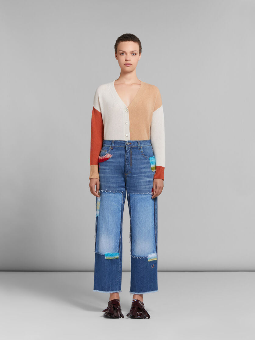 Blue Bio Denim Jeans With Mohair Patches