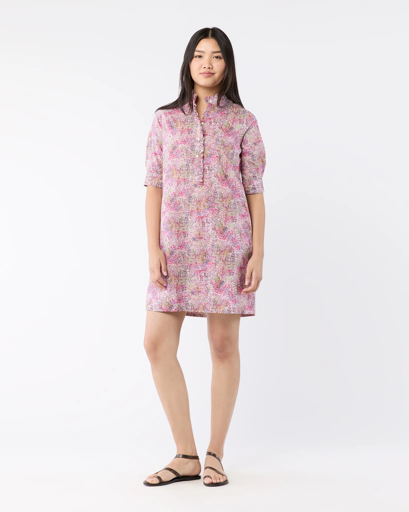 Elbow-Sleeved Frill Dress