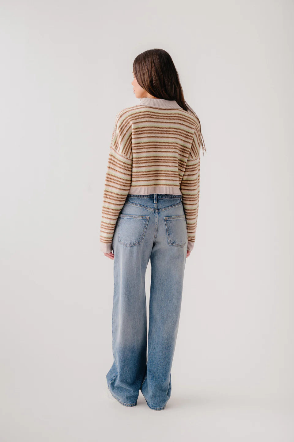 Maddie Cropped Stripe Polo Sweater