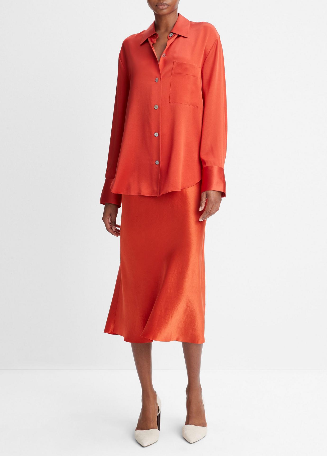 Silk Relaxed Chest-Pocket Blouse