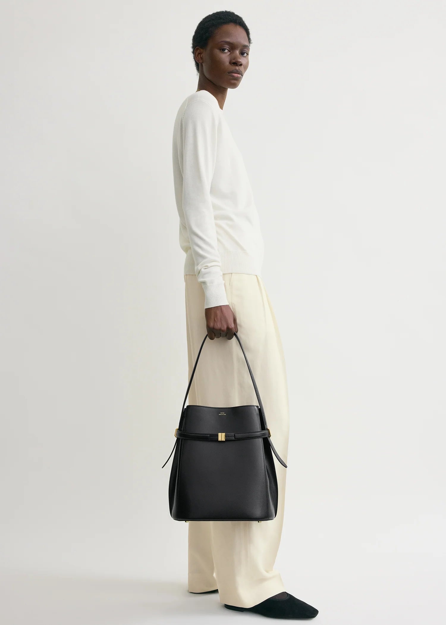 Belted Leather Bucket Bag