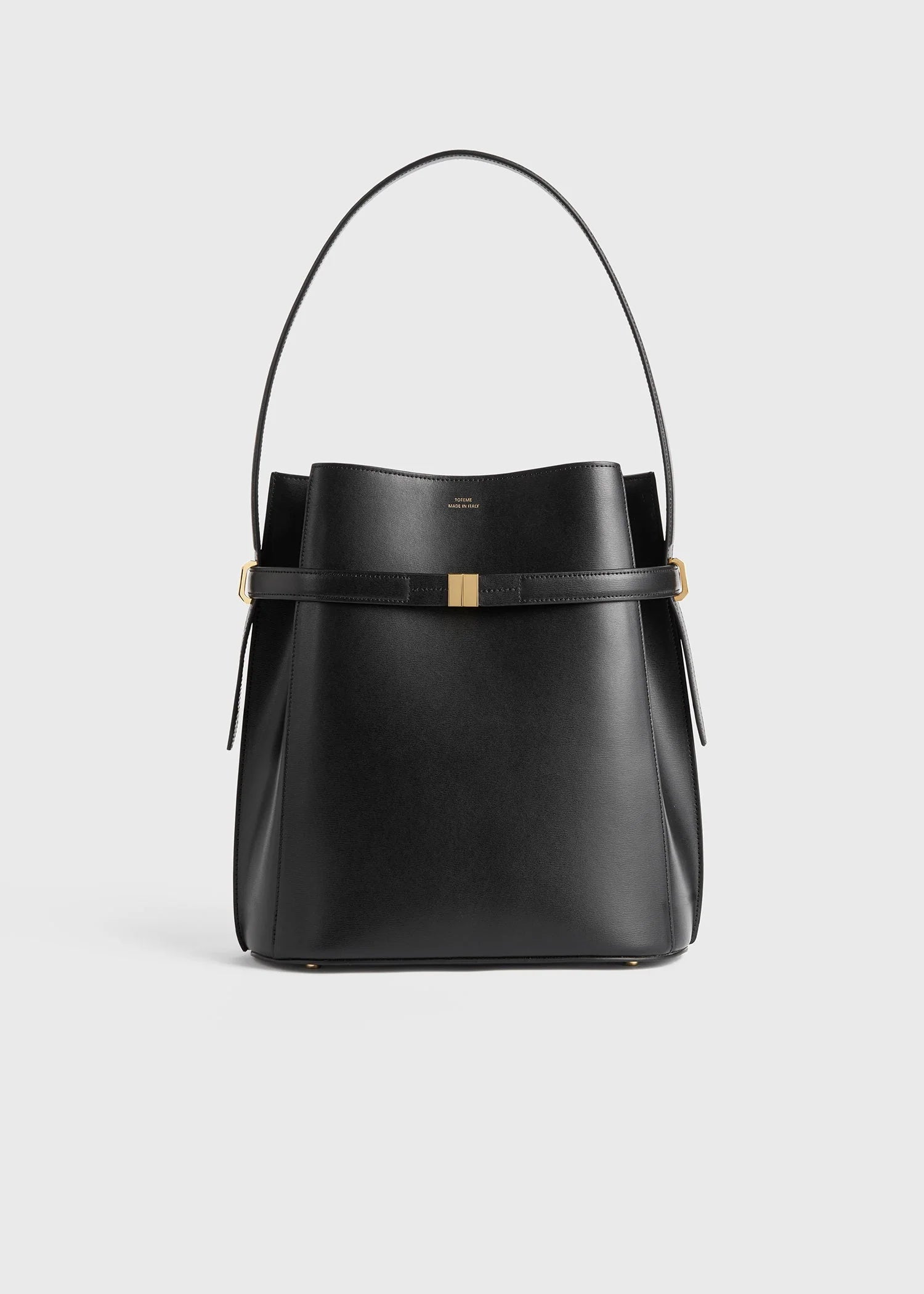 Belted Leather Bucket Bag