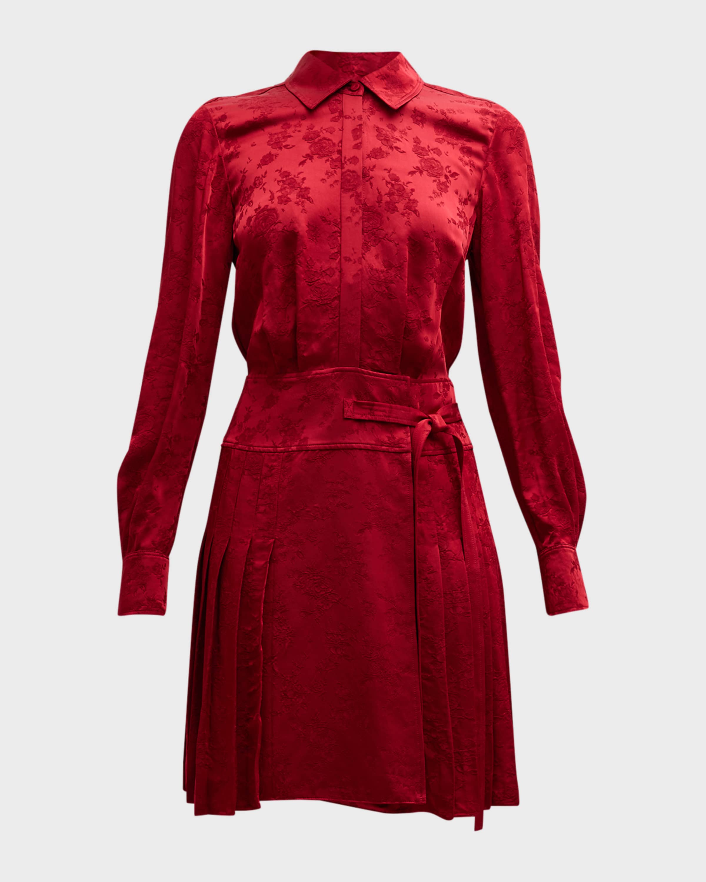 Short Pleated Jacquard Shirt Dress