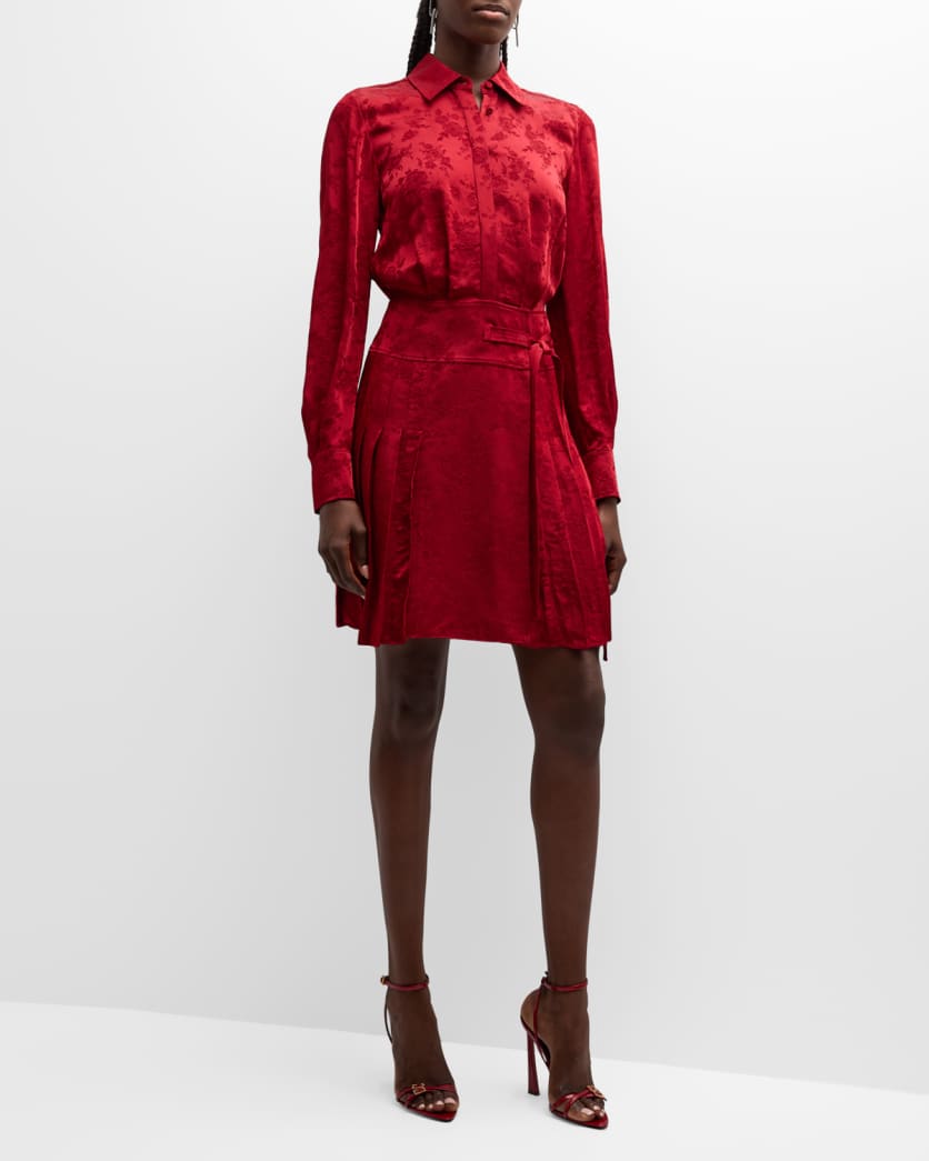 Short Pleated Jacquard Shirt Dress