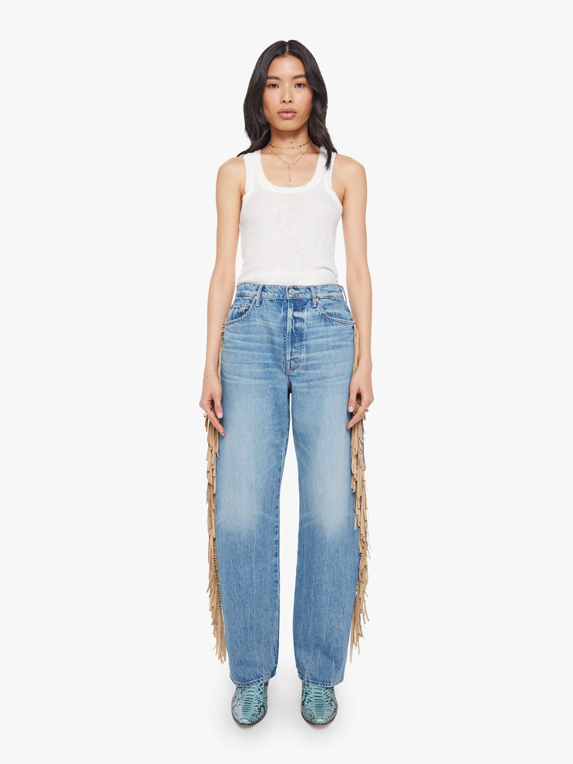 Fringe Half-Pipe Button Sneak Jean