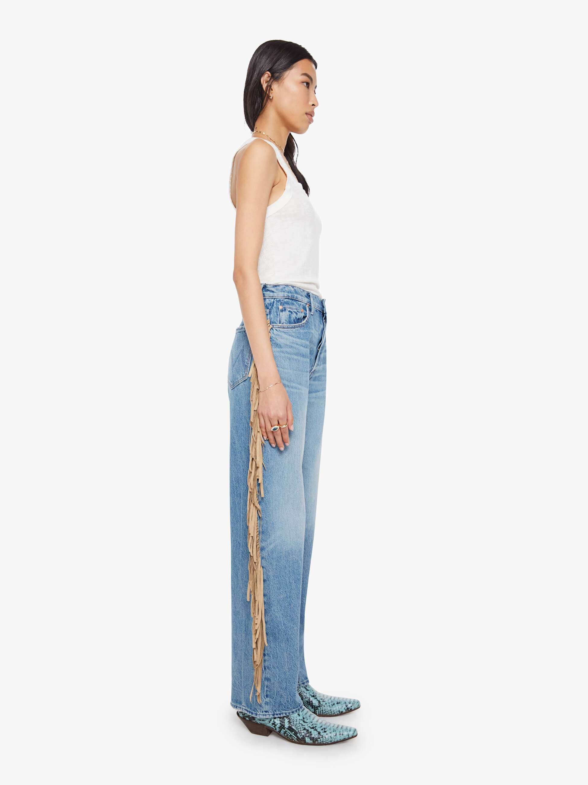Fringe Half-Pipe Button Sneak Jean