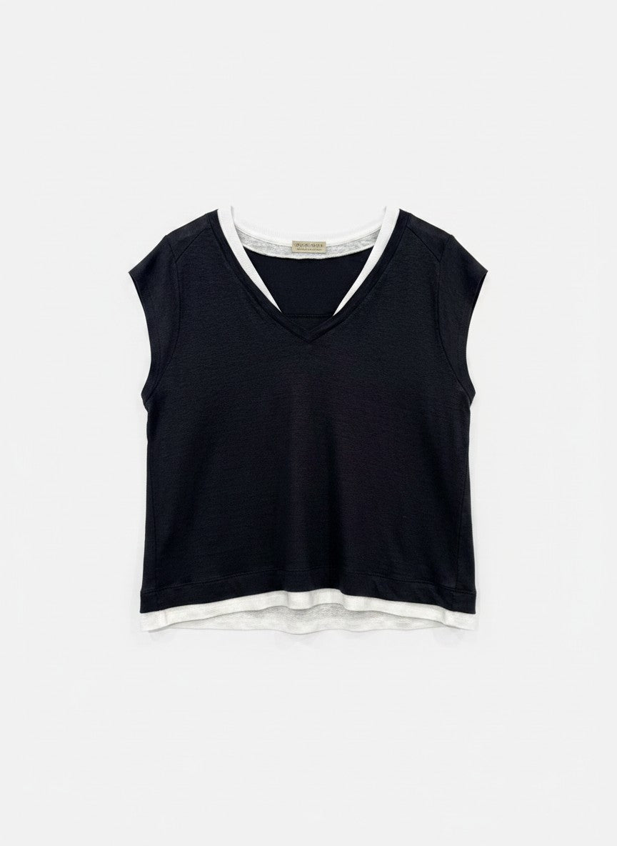 Rib Knit Cap Sleeve Blouse