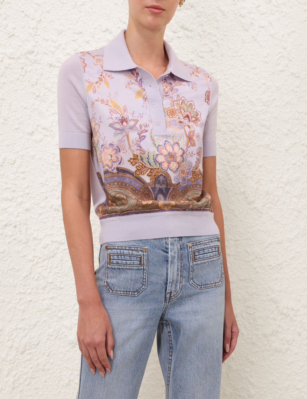 Luna Printed Silk Polo Top
