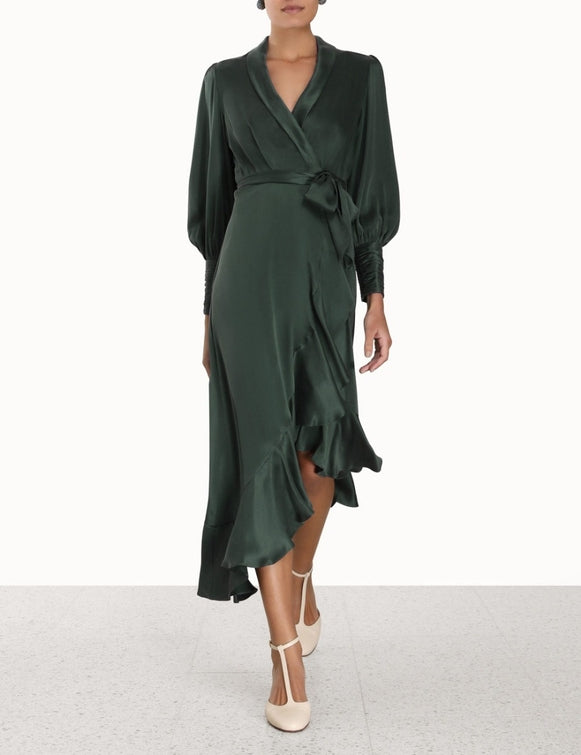 Silk Wrap Midi Dress