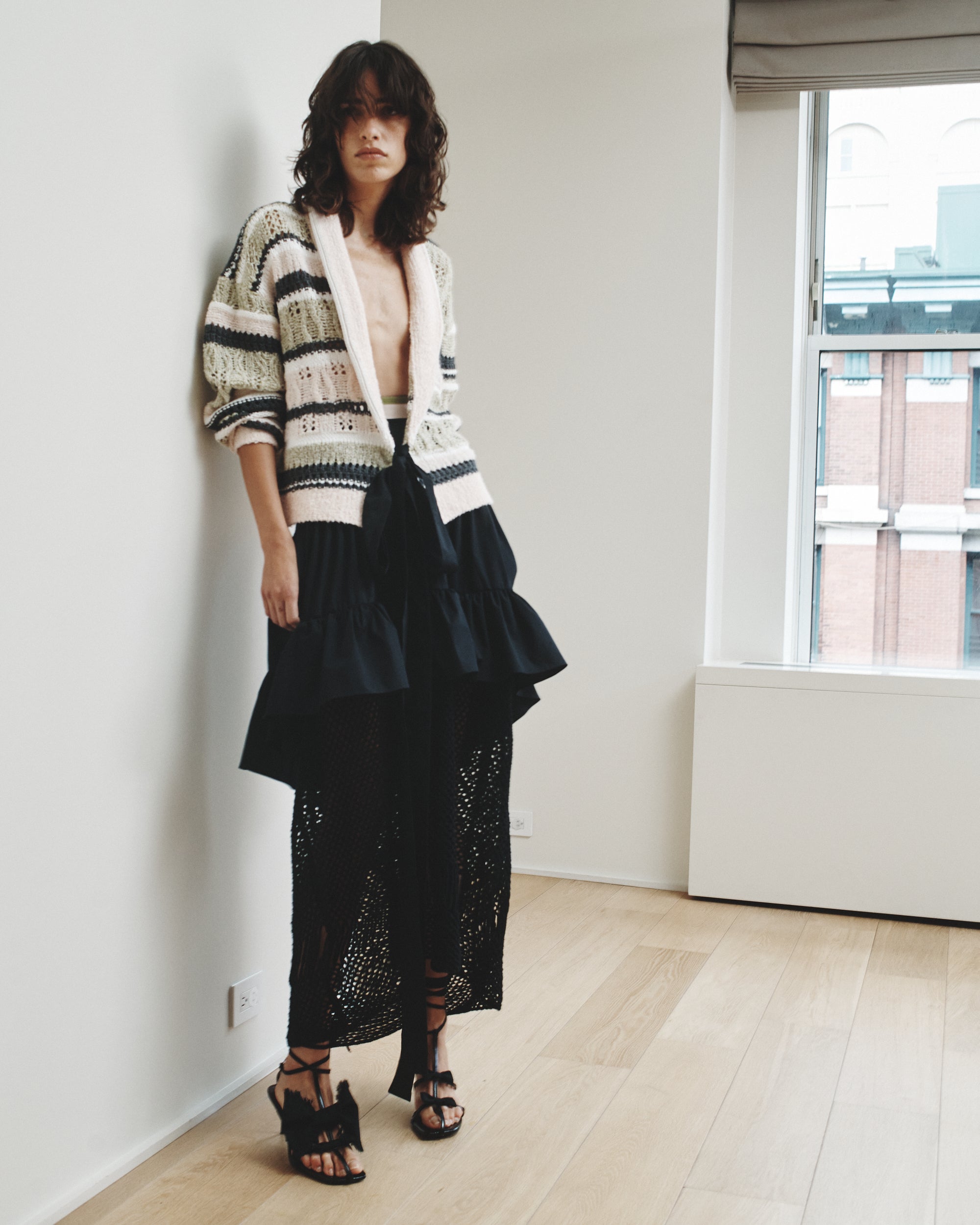 Meyer Stripe Belted Wrap Cardigan