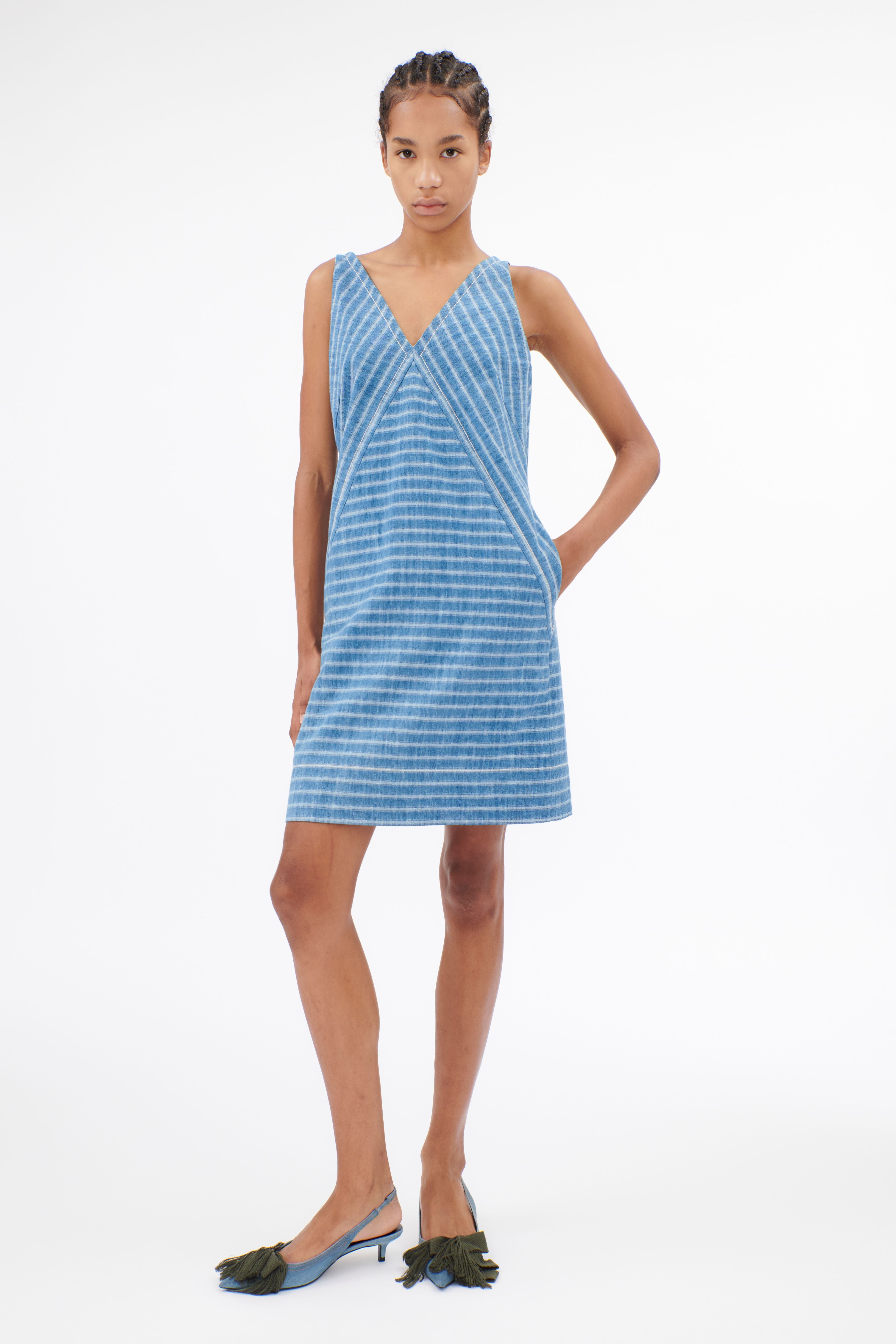 Sleeveless V-Neck Striped Dress