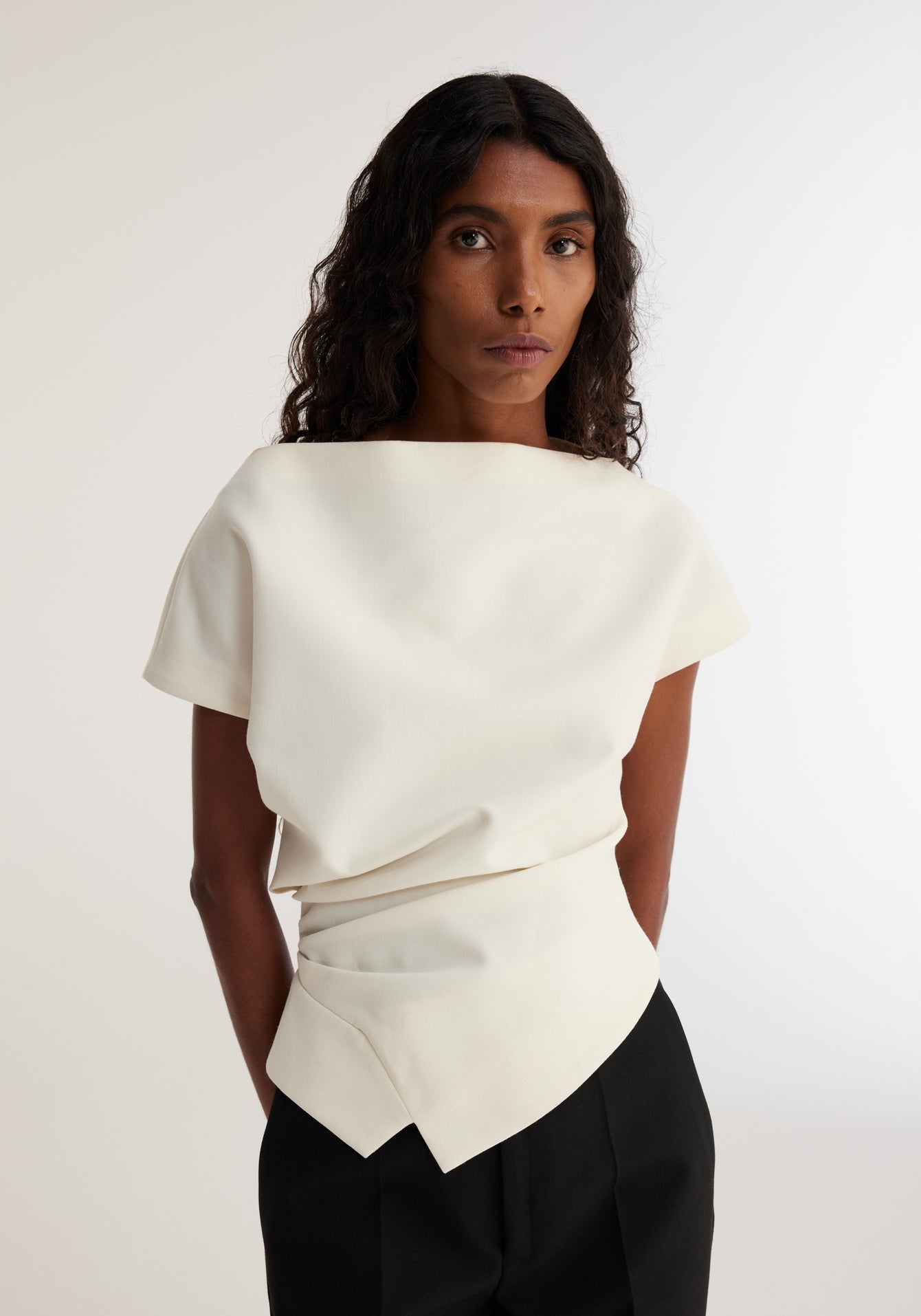 Draped wool lapel top