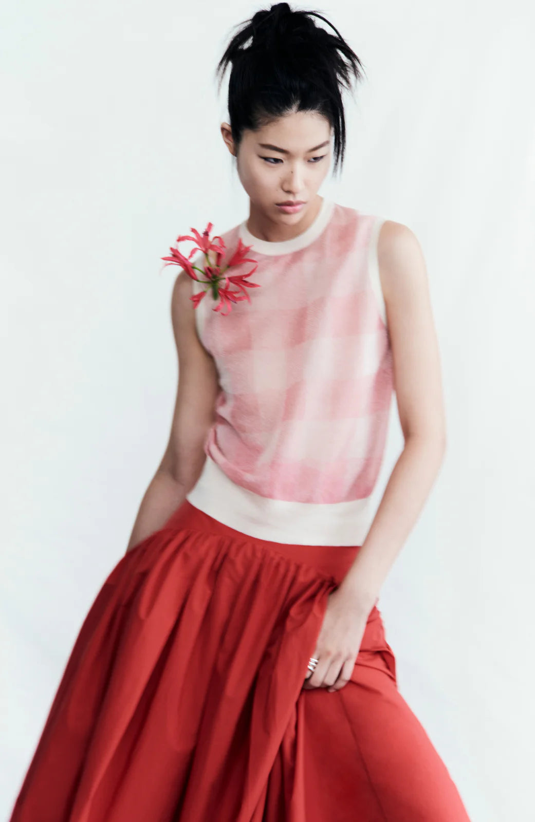 Plaid Sheer Knit Sleeveless Top