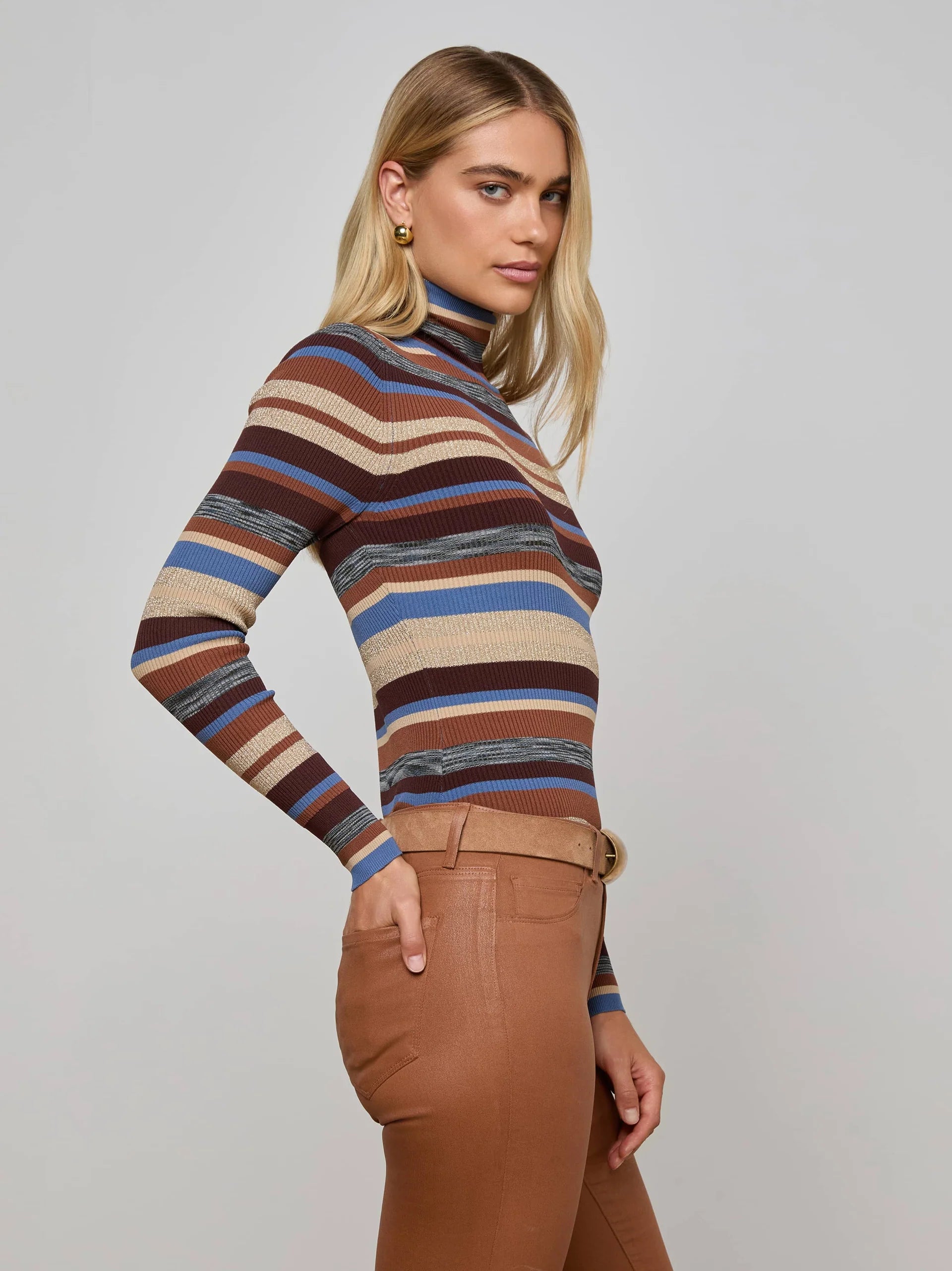 Olene Stripe Turtleneck Top