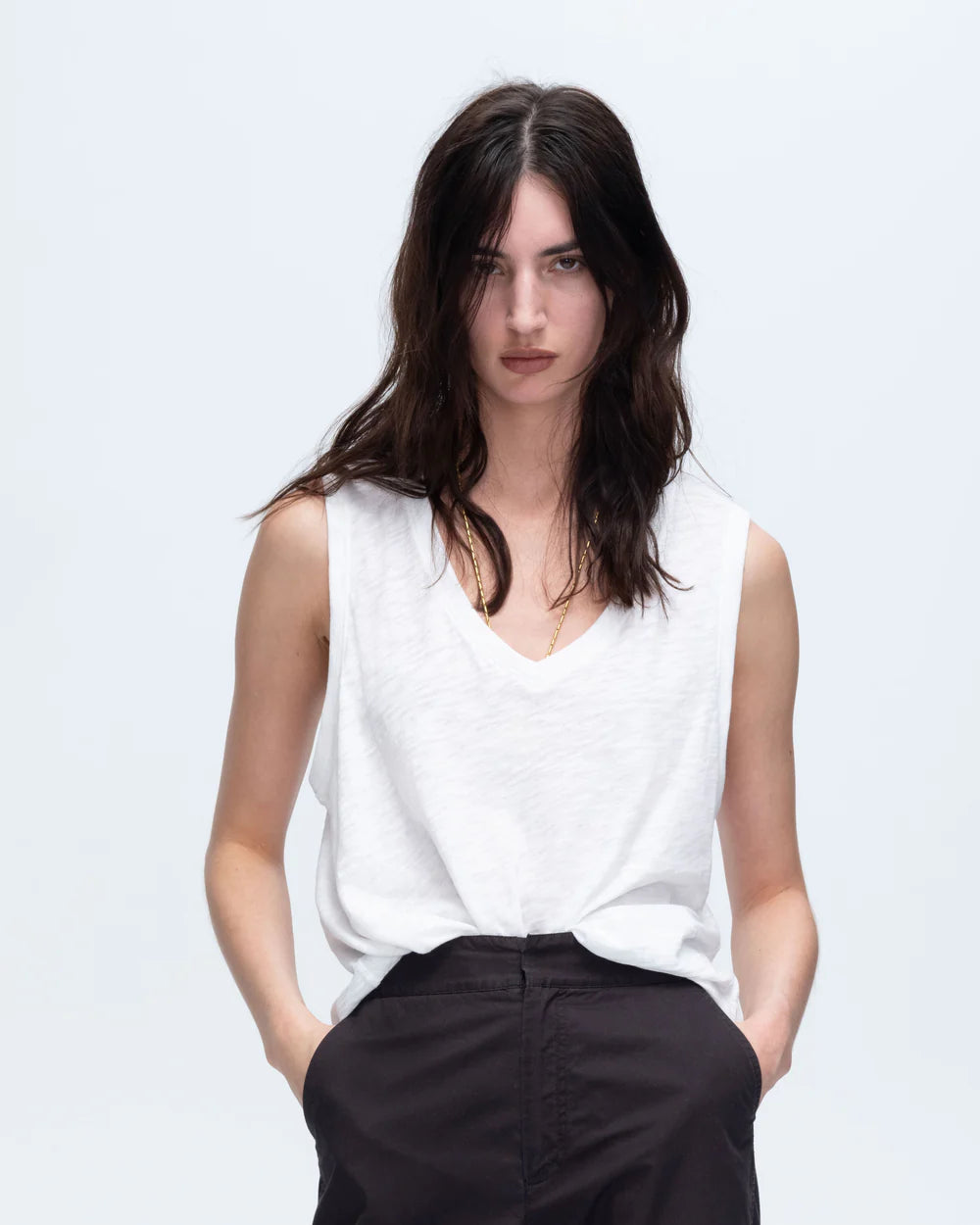 Slub Jersey V Neck Tank Top