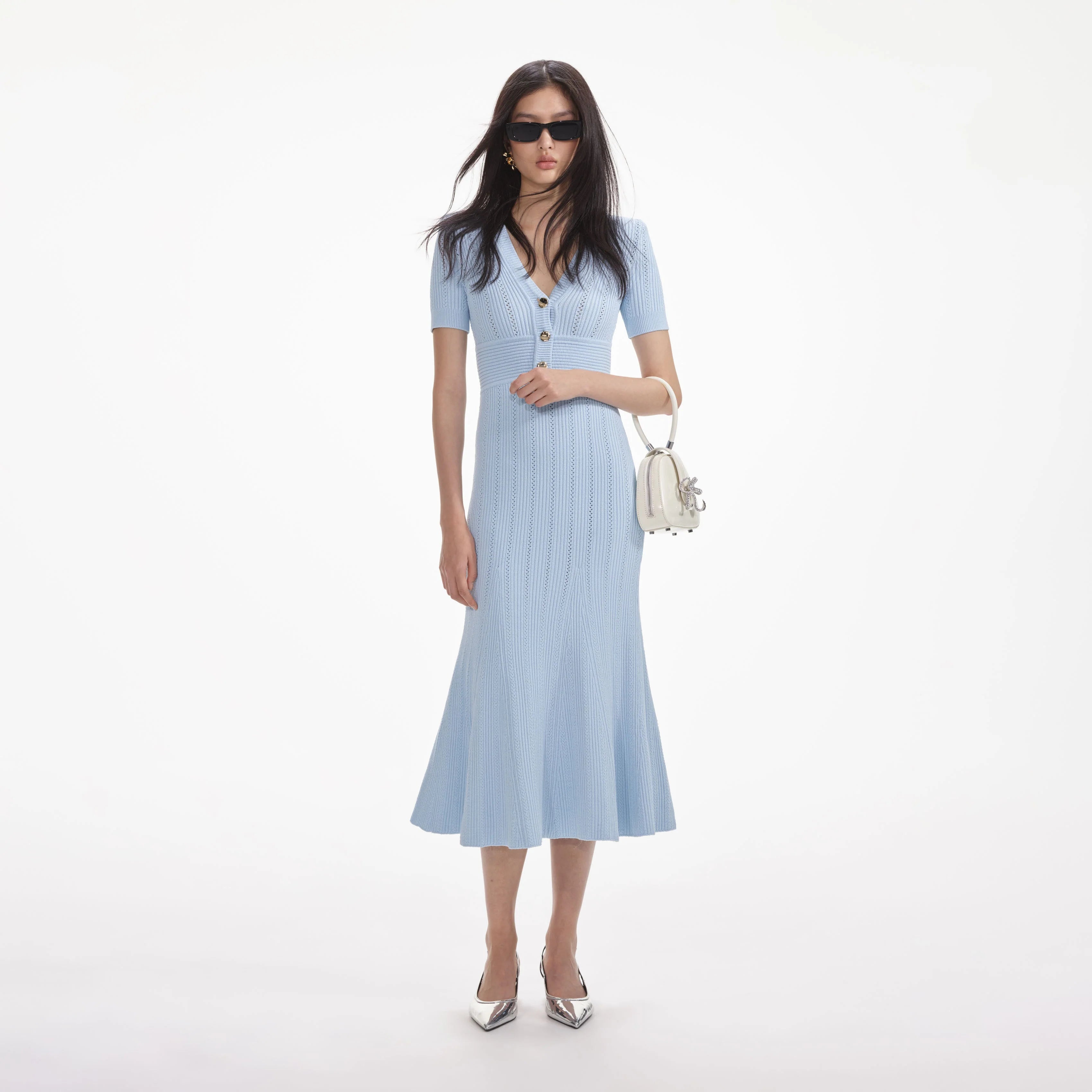 Blue Pointelle Midi Dress