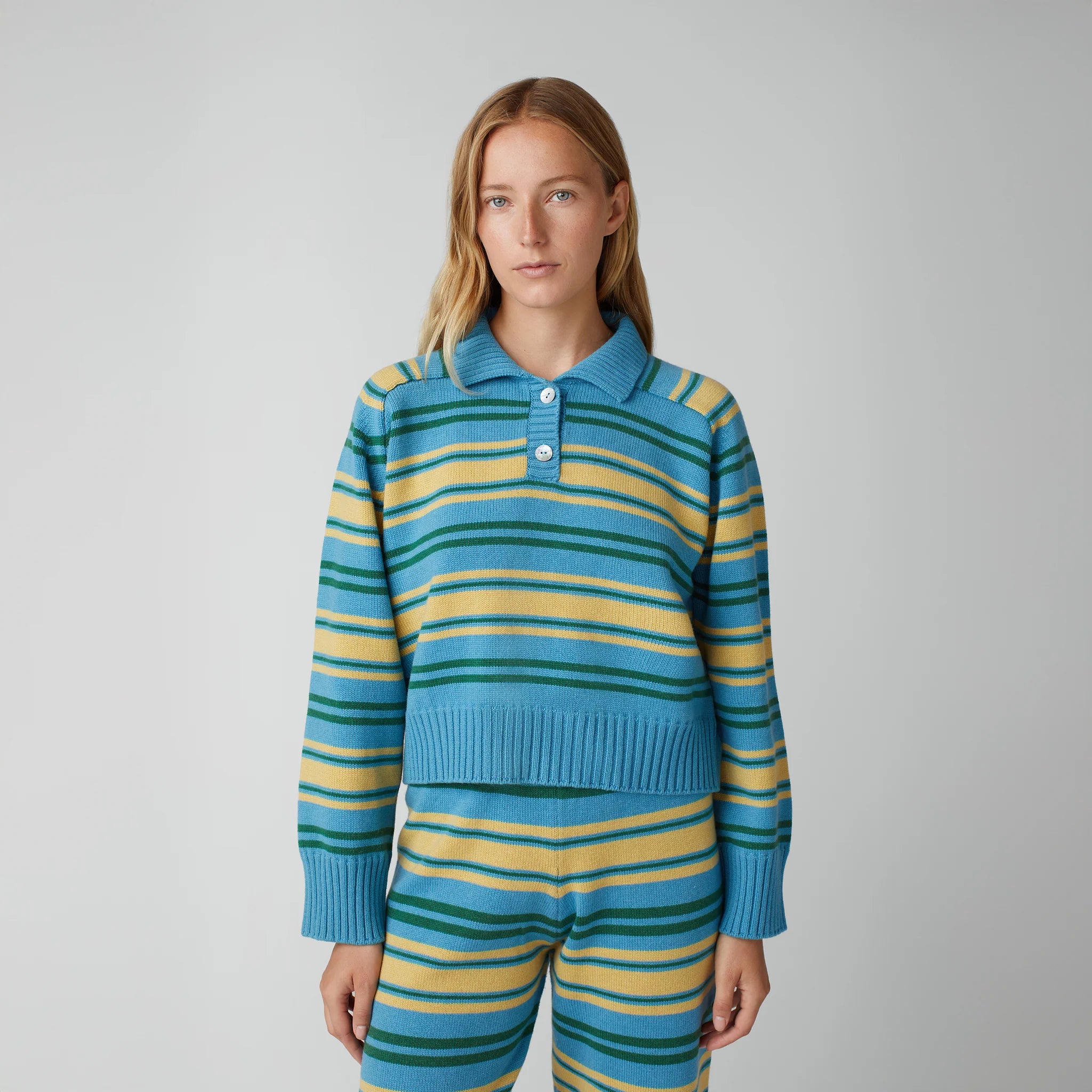 Paper Stripe Cashmere Polo Sweater