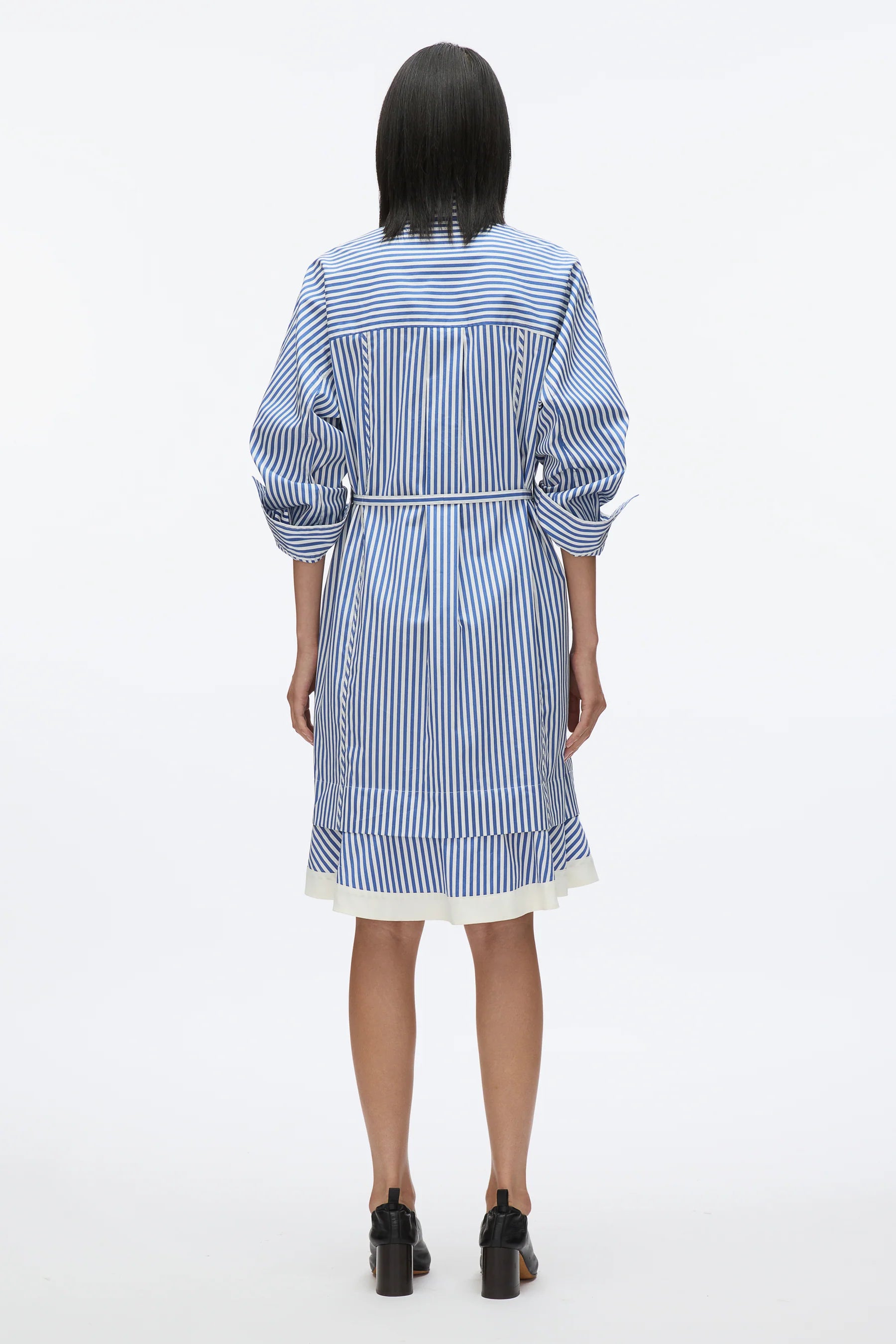 Striped Chiffon Cascade Shirt Dress