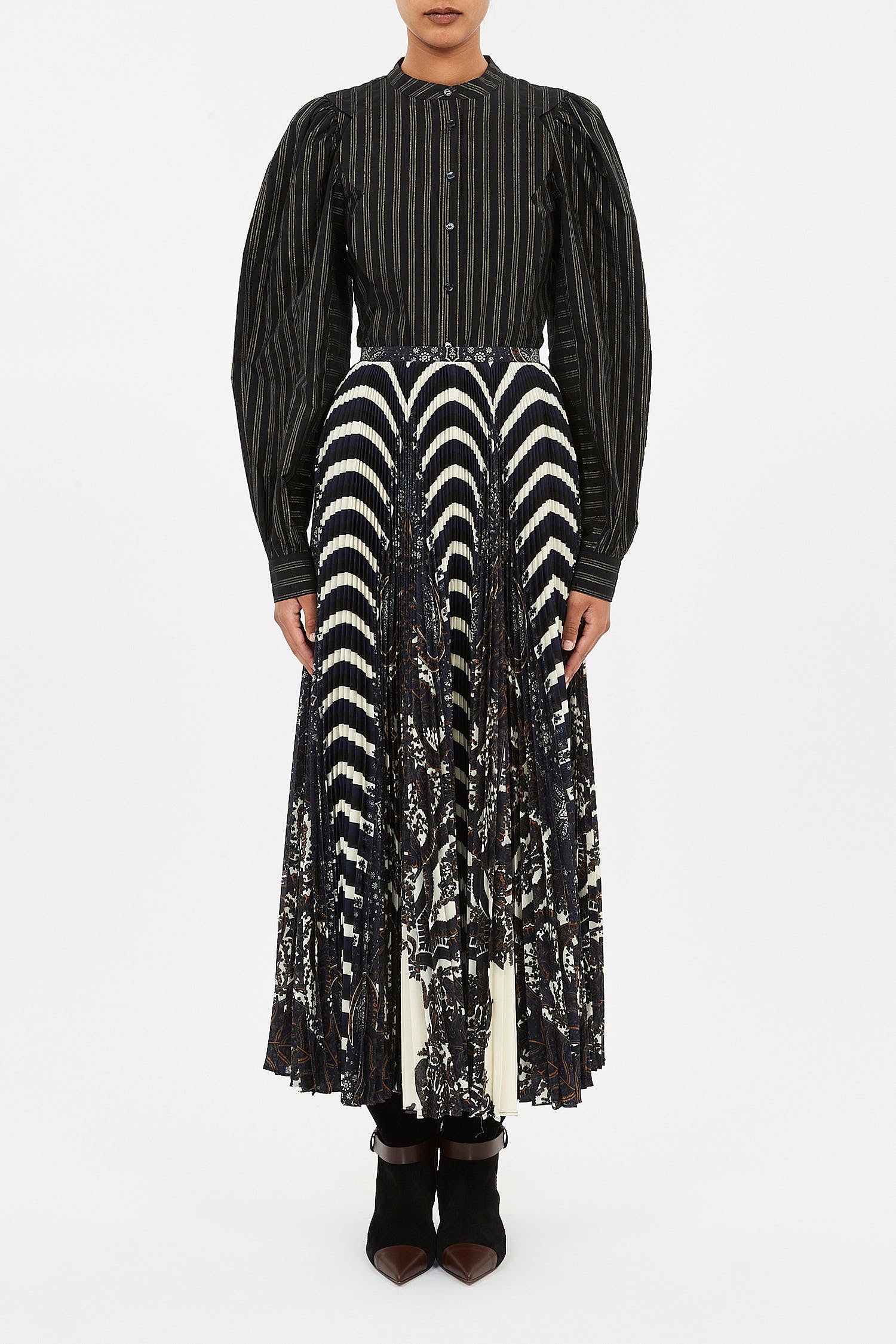 Shayna High Waisted Pleated Midi Skirt