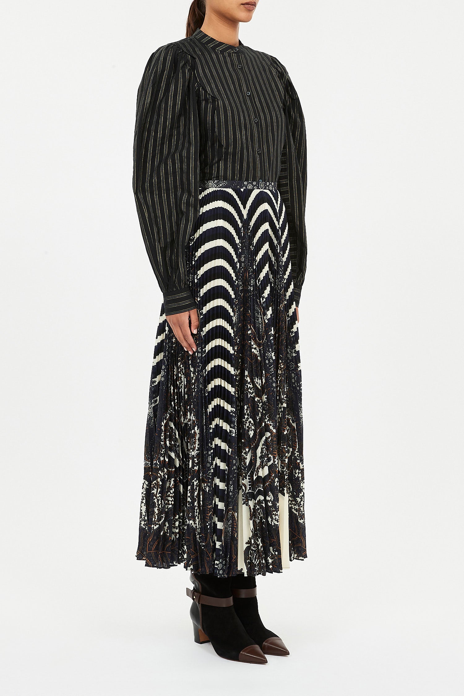 Shayna High Waisted Pleated Midi Skirt