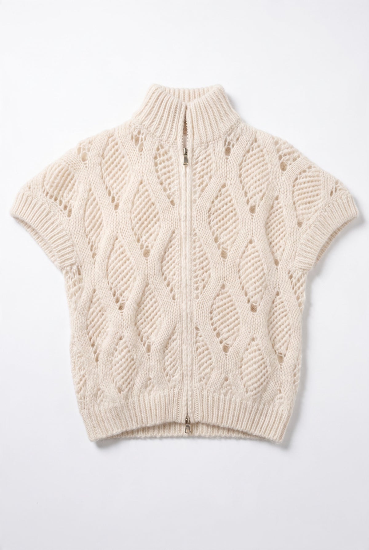 Zippered Short Sleeve Sweater