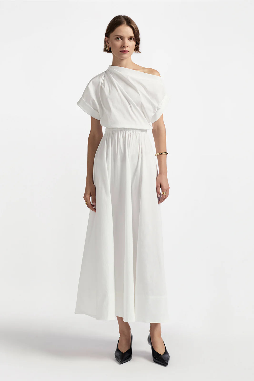 Draped Shoulder Midi Dress
