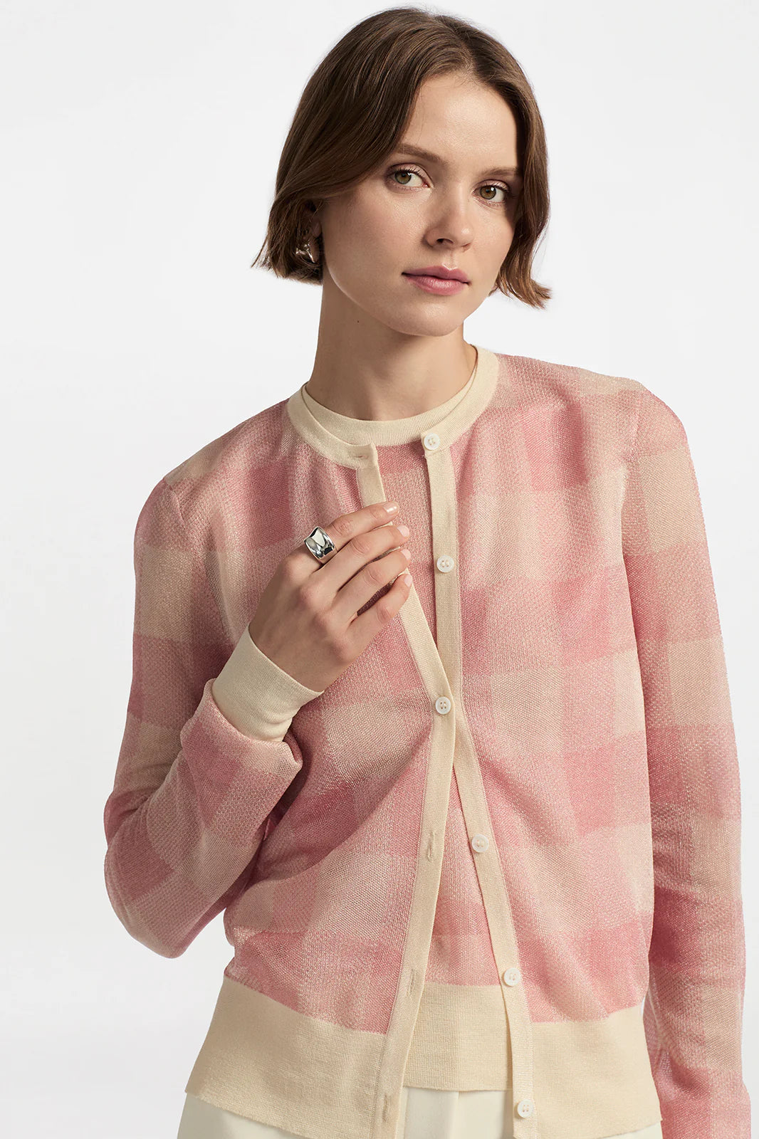 Plaid Sheer Knit Cardigan