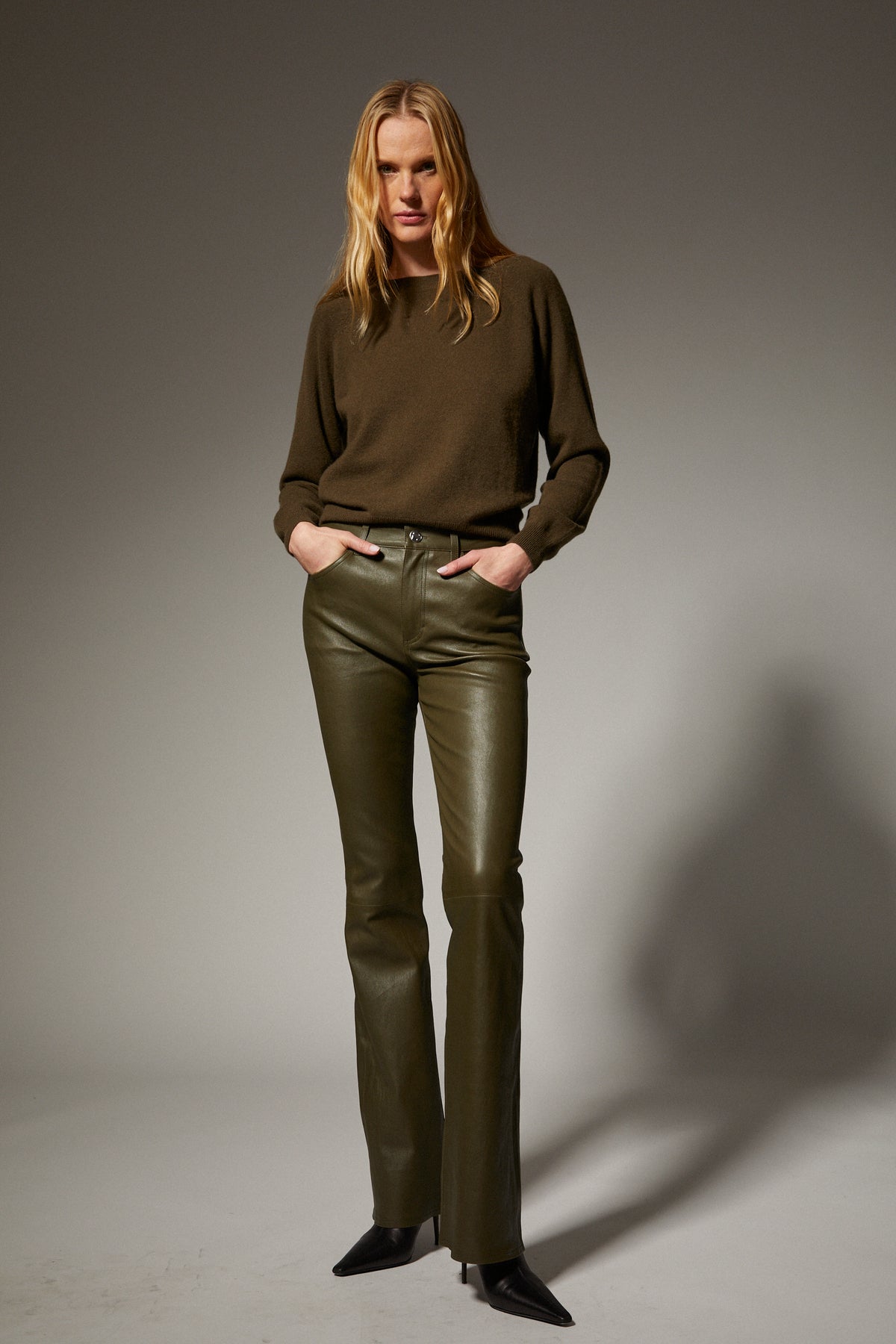 5 Pocket Micro Flare Leather Pant