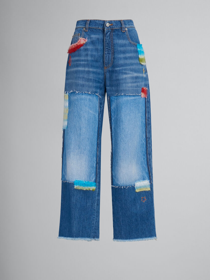Blue Bio Denim Jeans With Mohair Patches