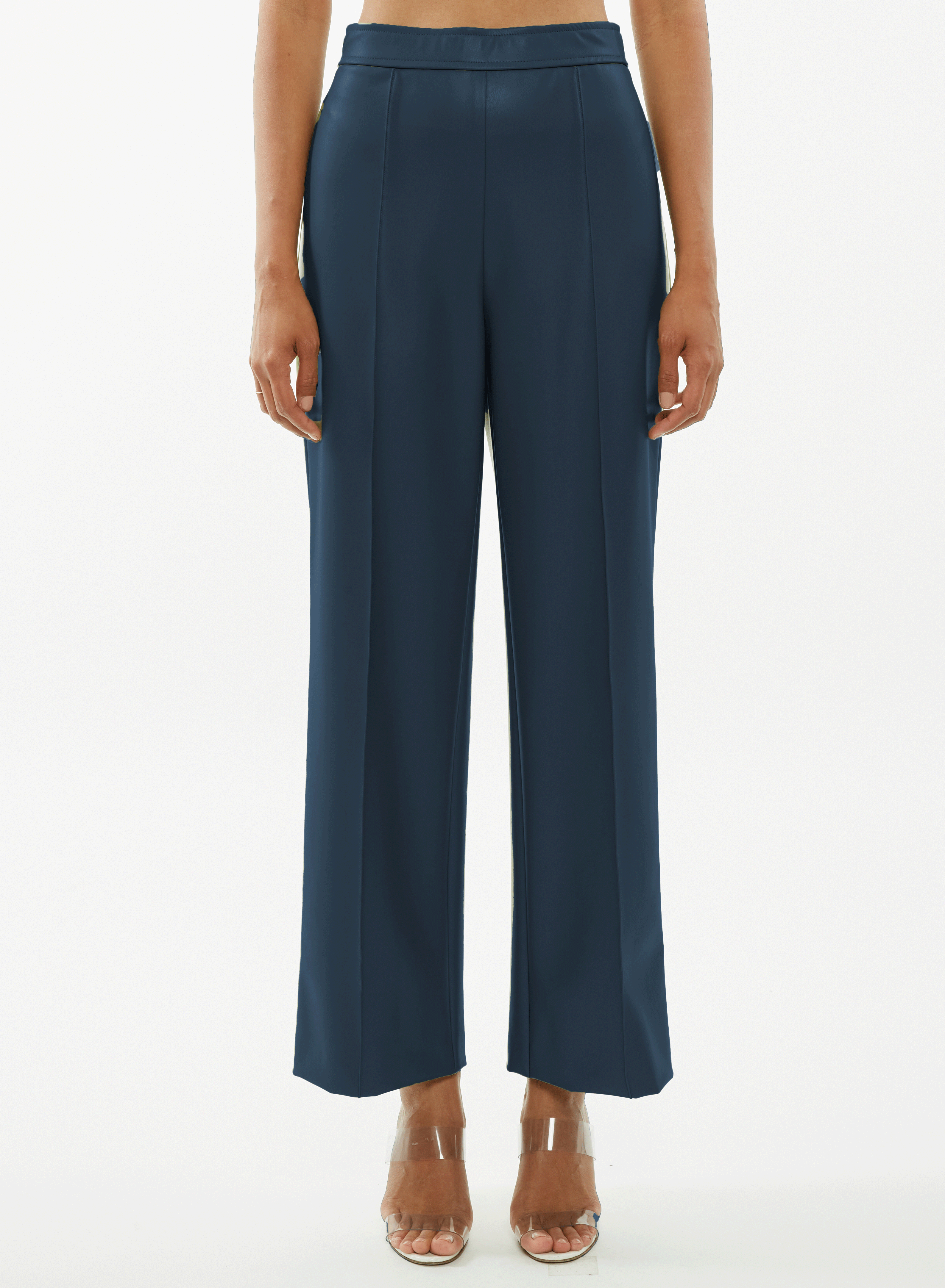 Stretch Faux Leather Pintuck Track Pant