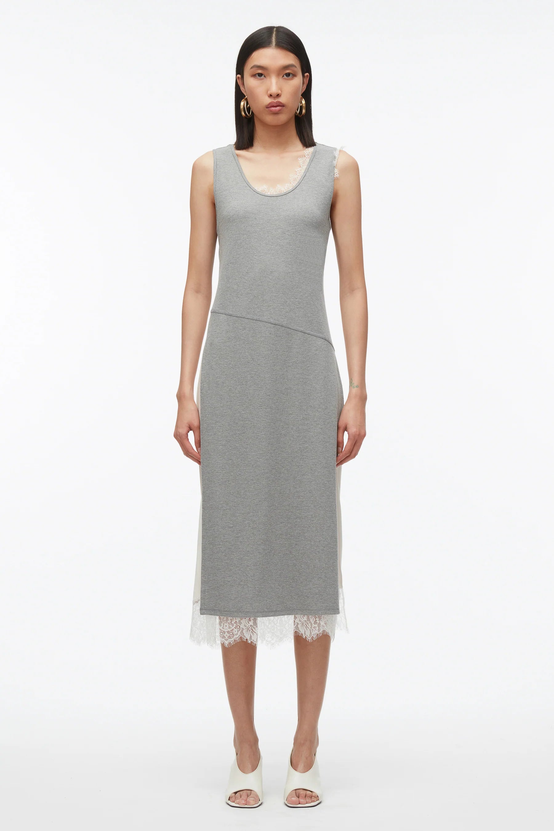 Deconstructed Tank Dress with Lace Trim