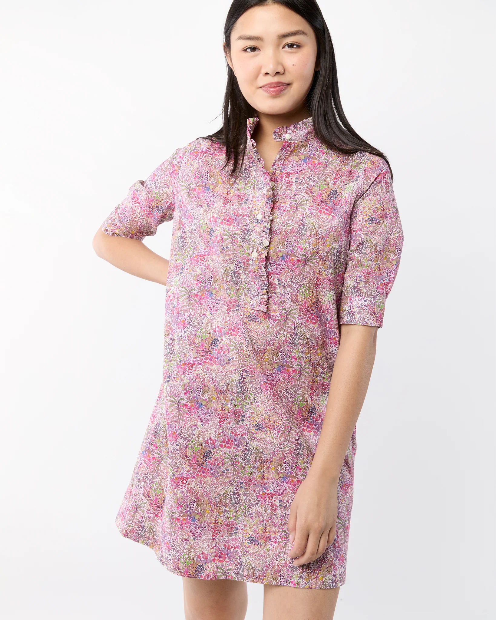Elbow-Sleeved Frill Dress