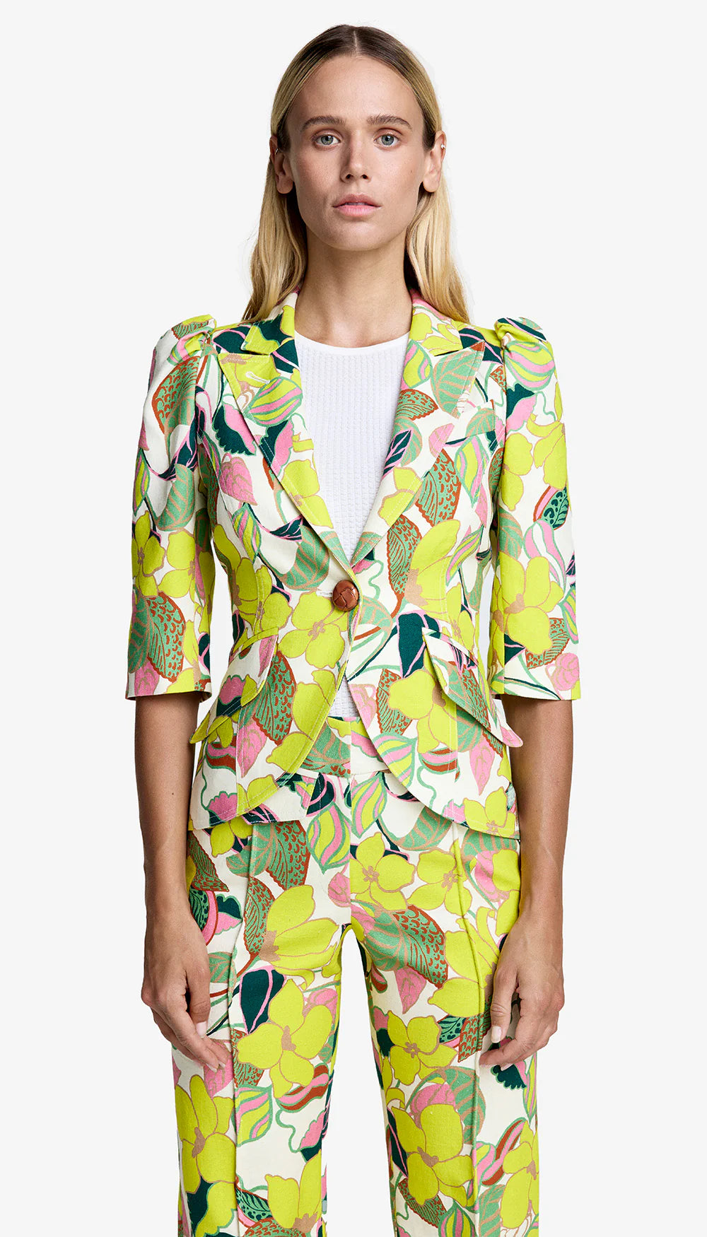 Crop Sleeve Pouf One Button Blazer