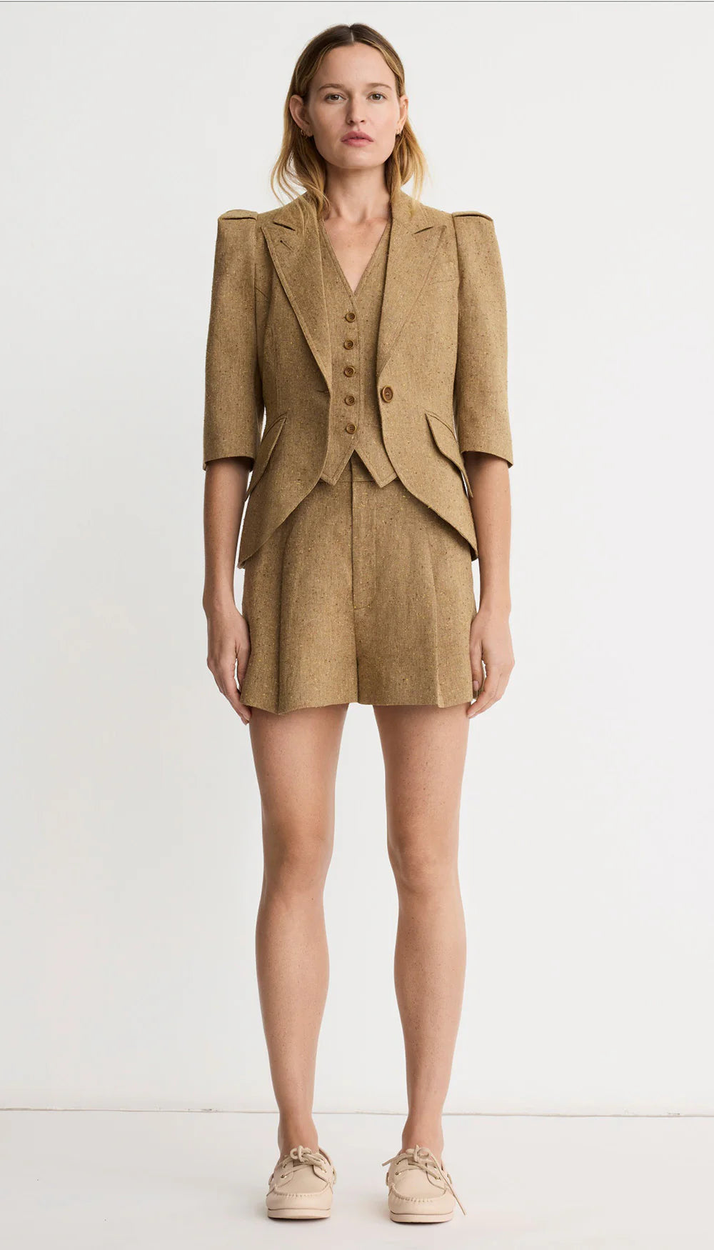 Crop Sleeve Pouf One Button Blazer