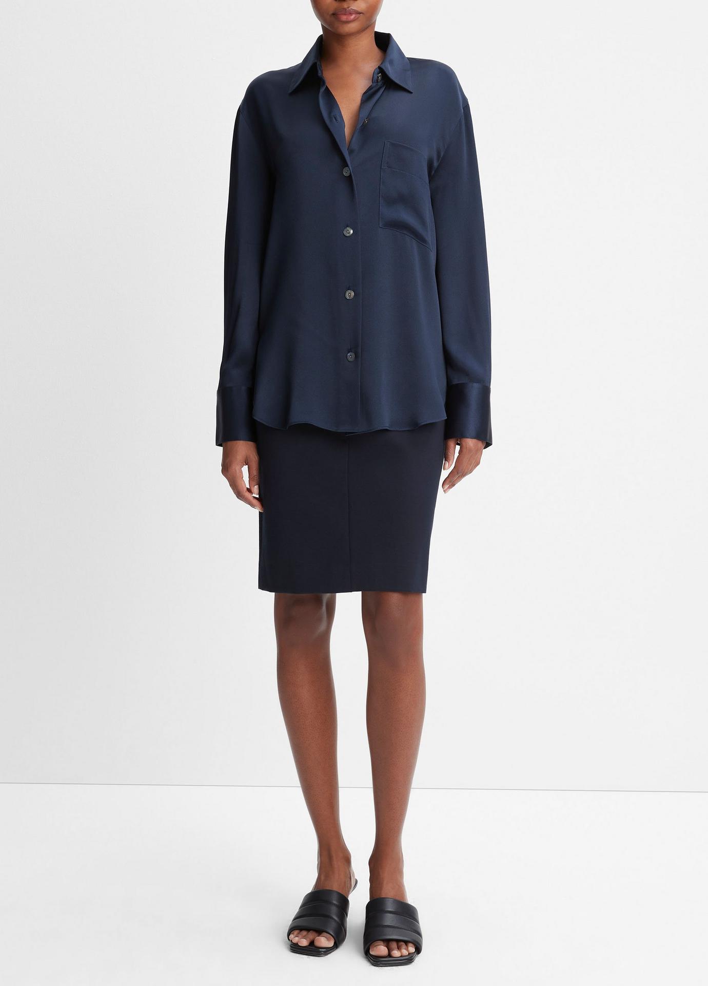 Silk Relaxed Chest-Pocket Blouse