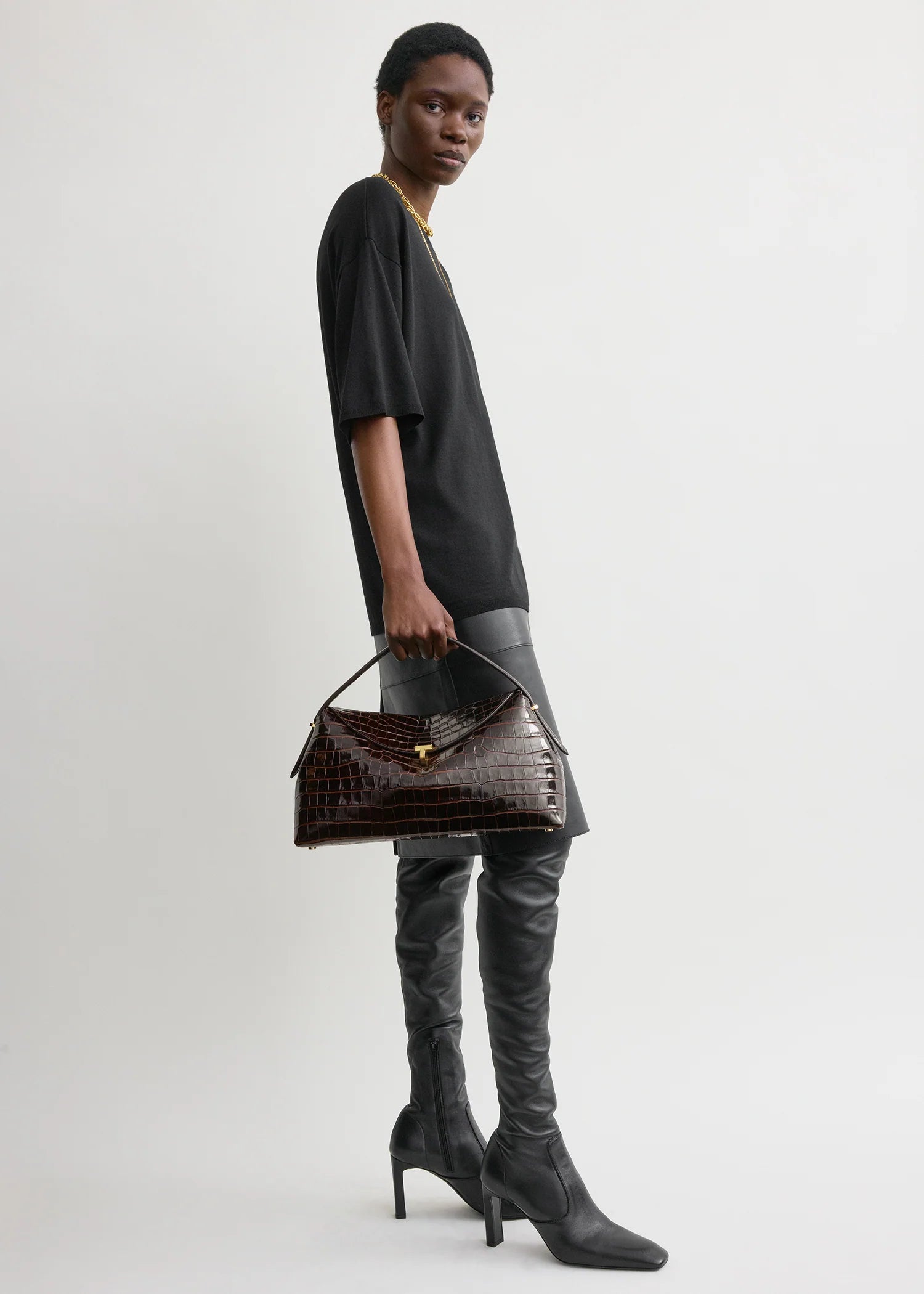 T-Lock Croco-Embossed Top Handle Bag