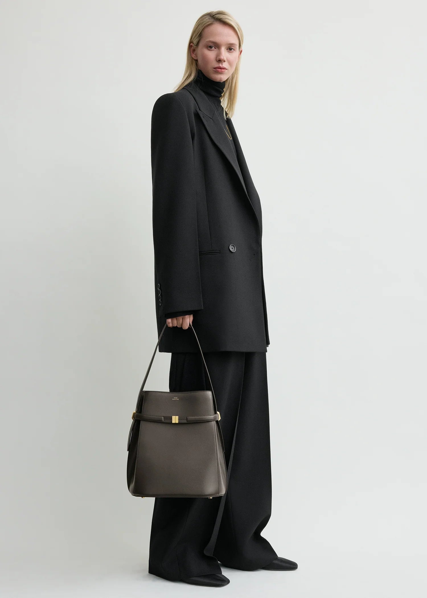 Belted Leather Bucket Bag