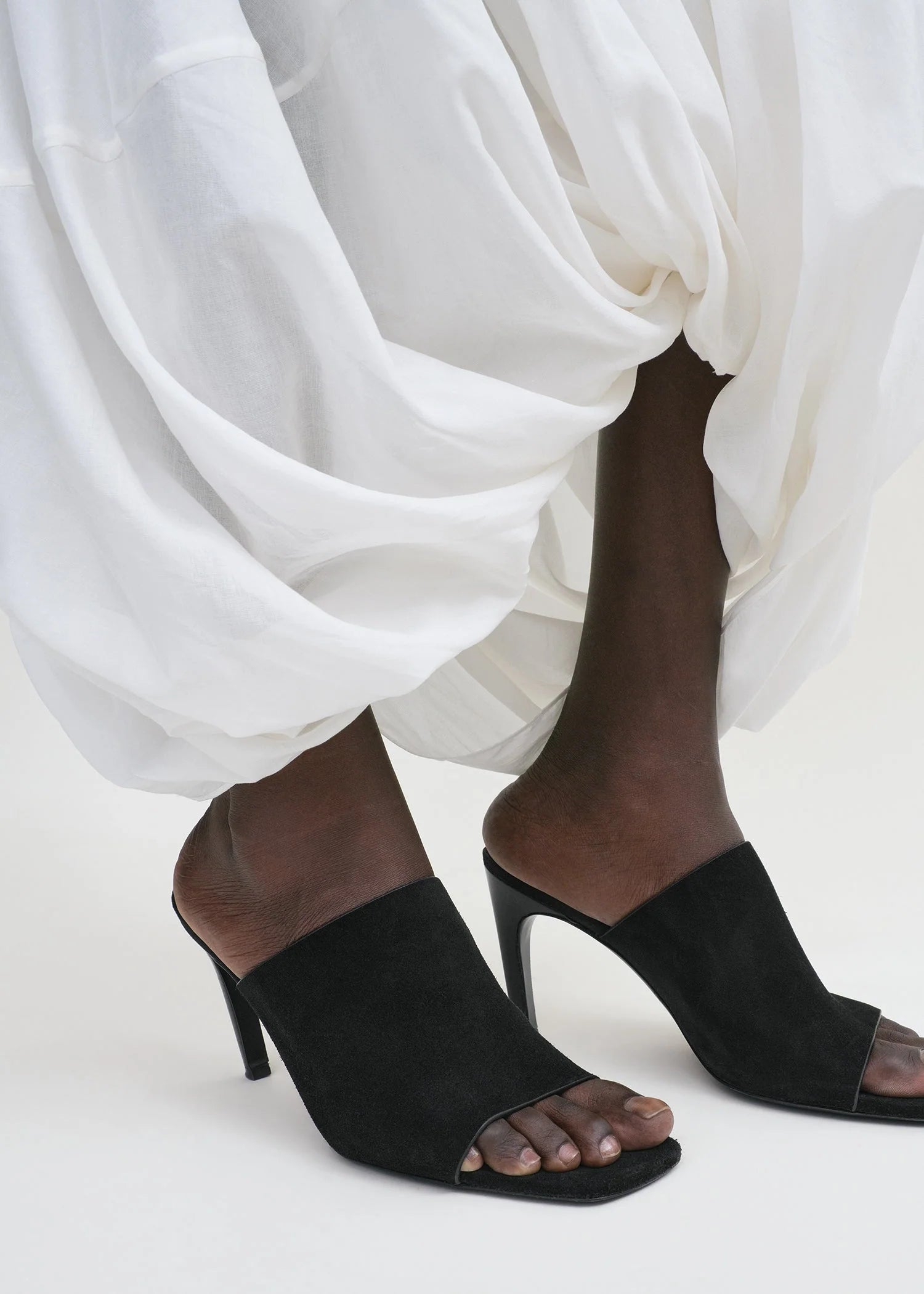 Velour-Leather Bandeau Mules