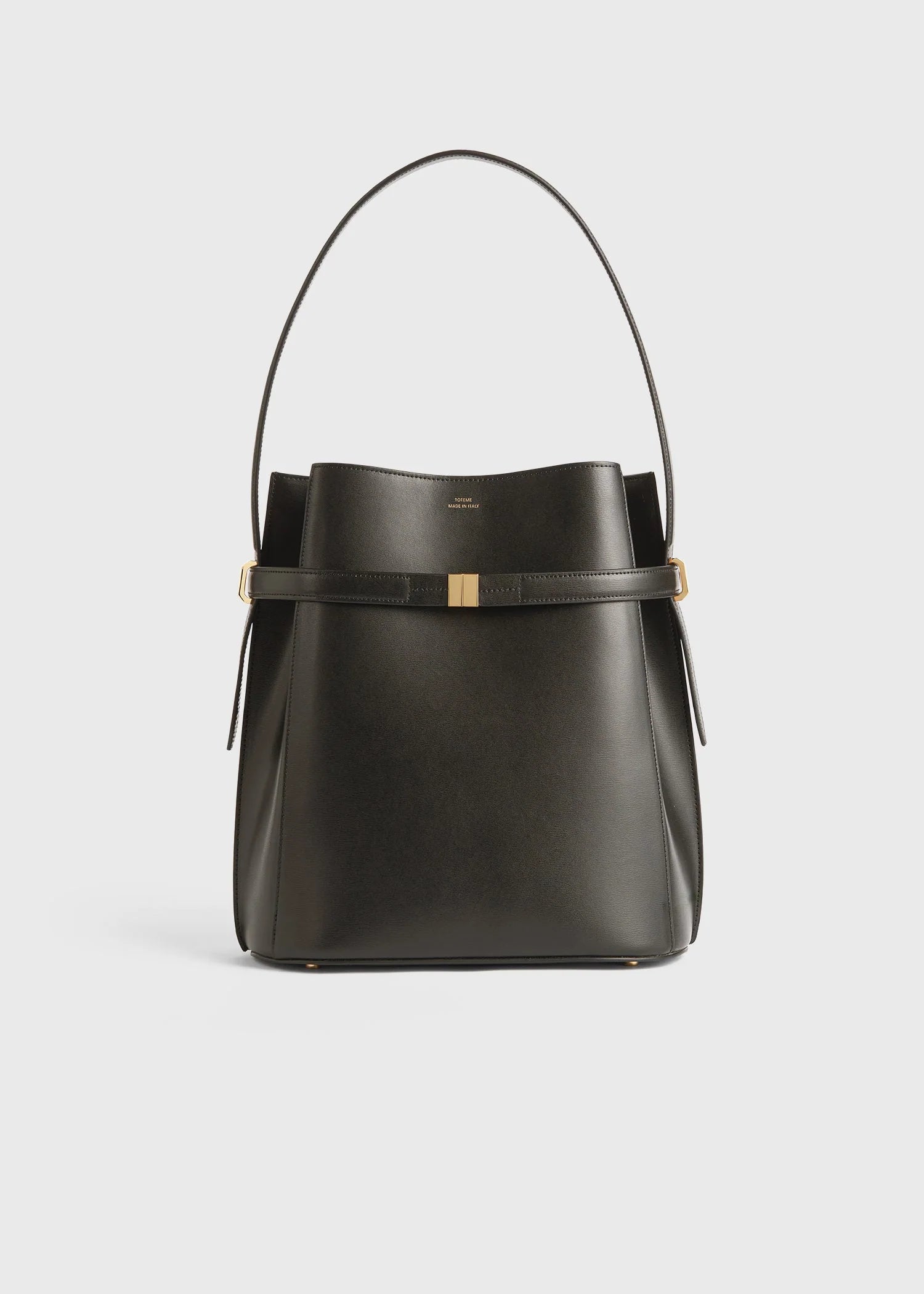 Belted Leather Bucket Bag