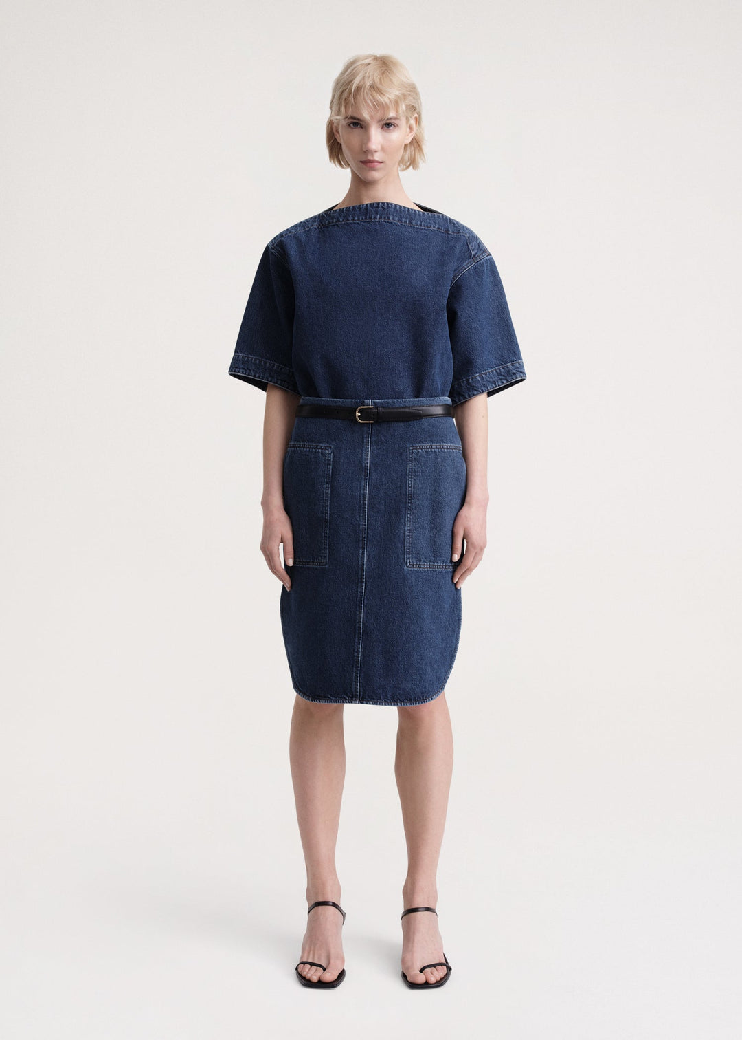 Curved-hem Denim Skirt