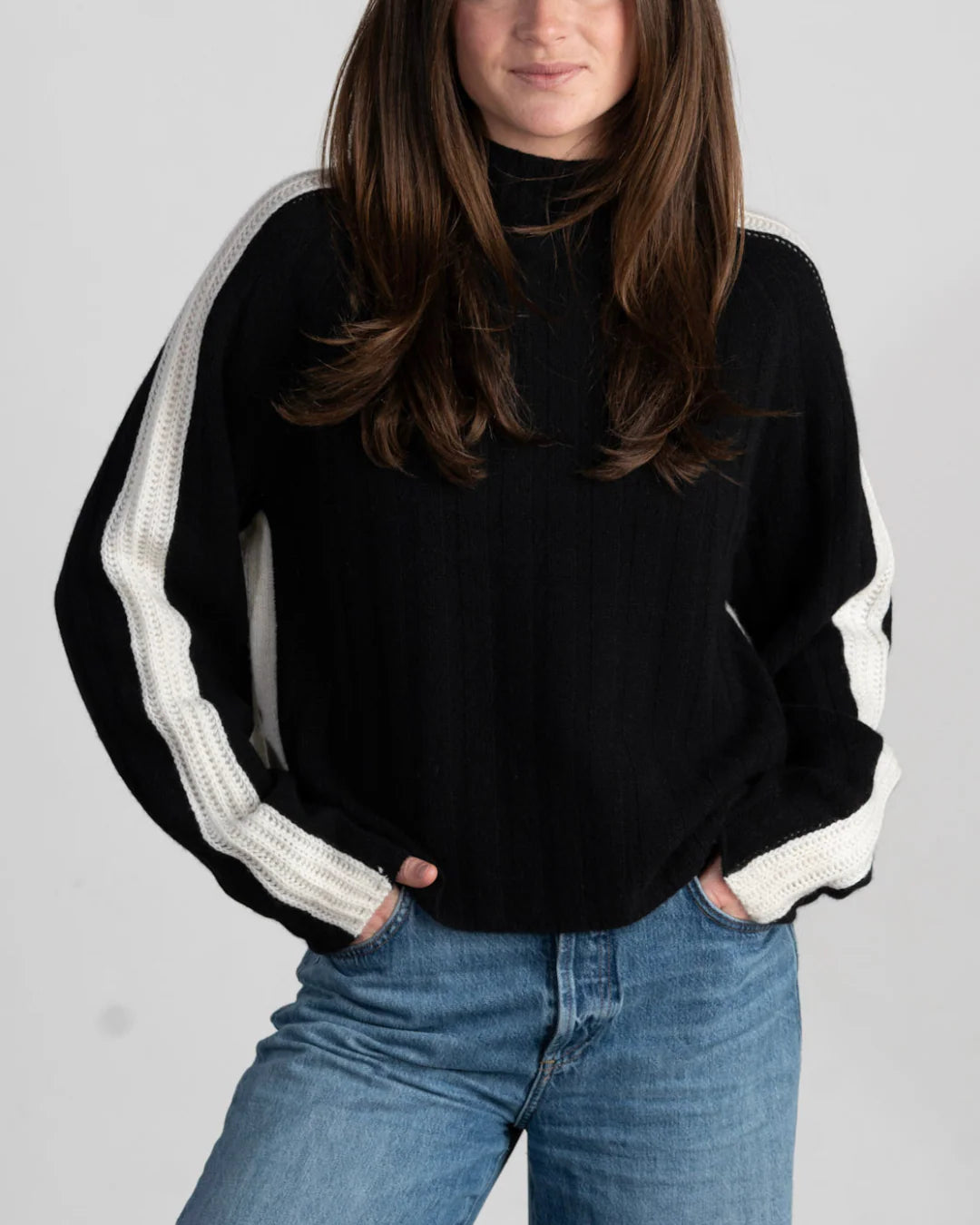 Eva Ribbed 2 Tone  Mock Cashmere Sweater