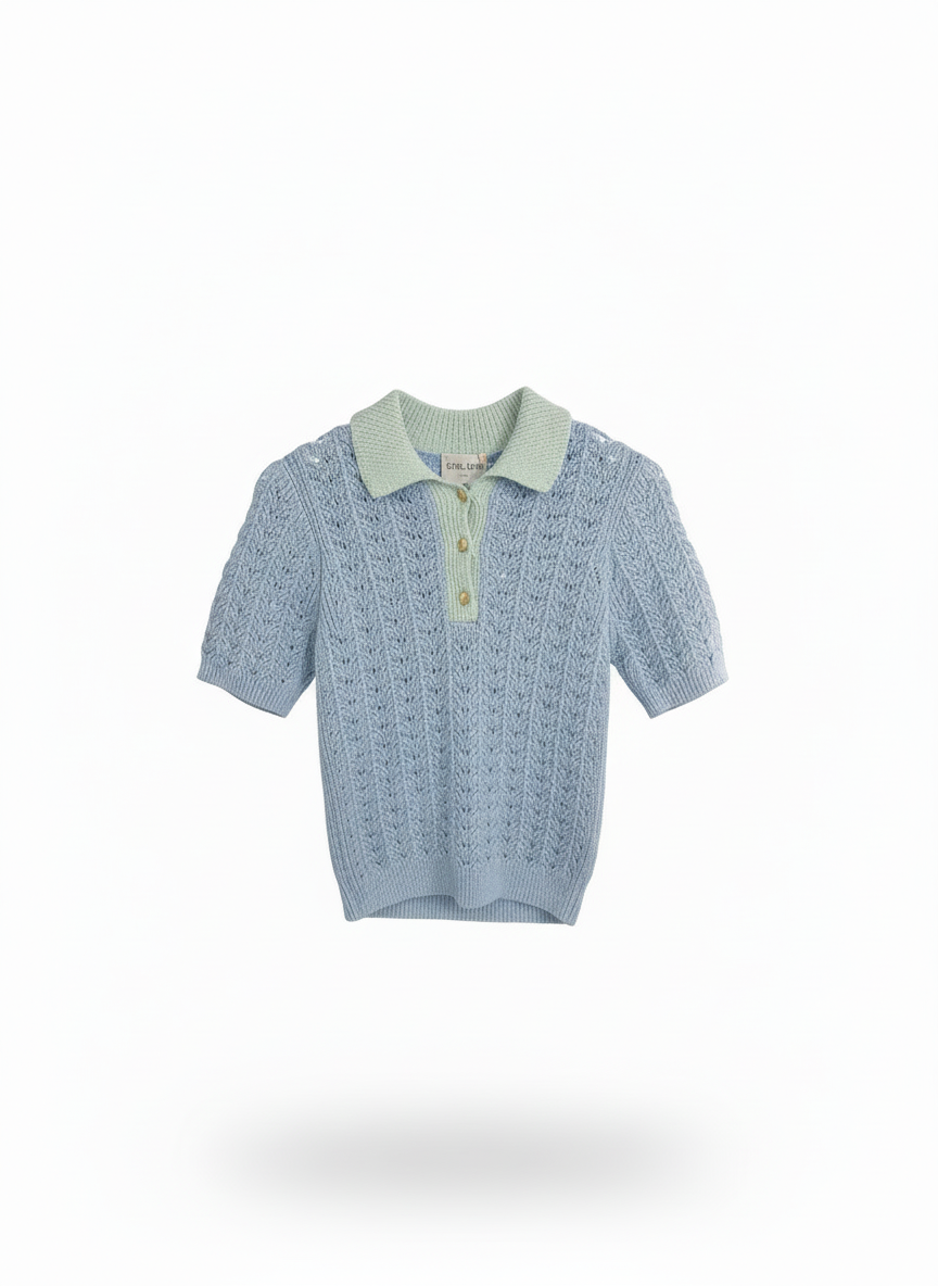 Cotton Fan Stitch Polo Sweater
