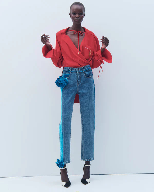 Lya Velvet Bow Slim Jeans