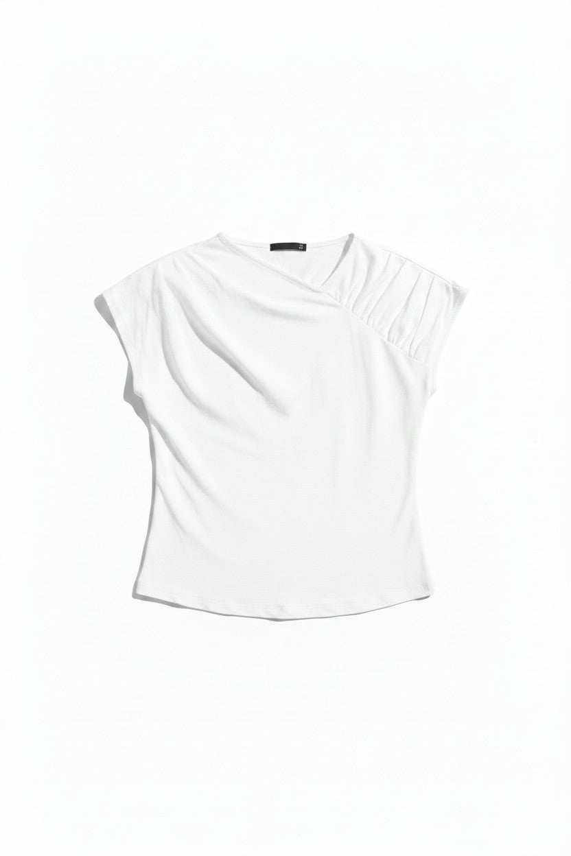 Mixed Media Ruched Shoulder Top