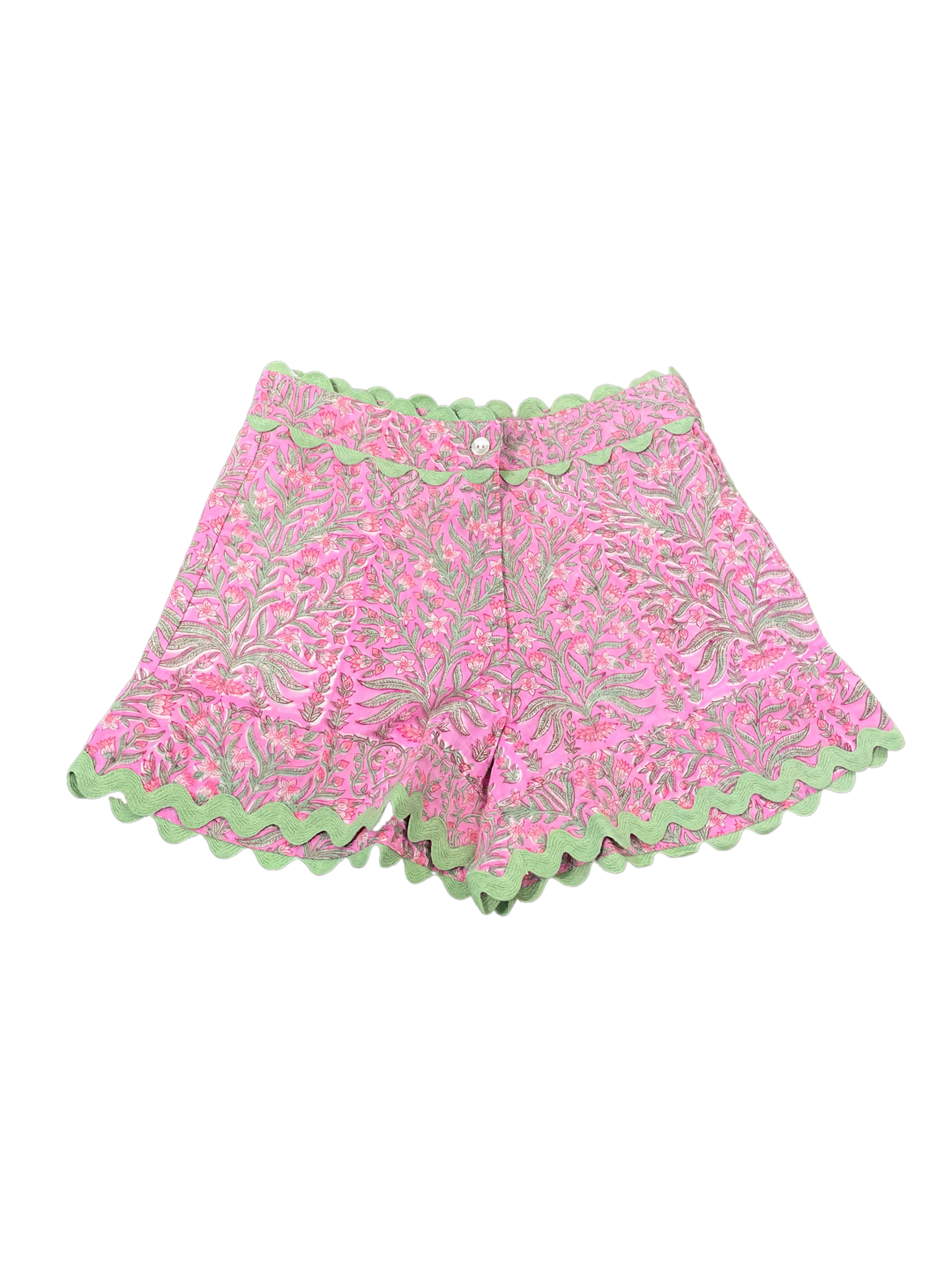 Floral Print High Waisted Shorts W/Ric Rac